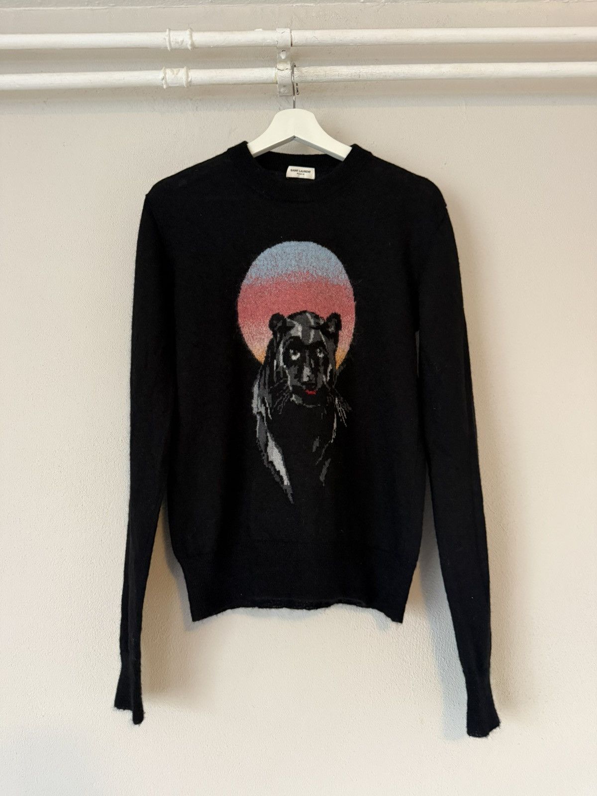Saint Laurent Black Knit Sweater with Panther Motif