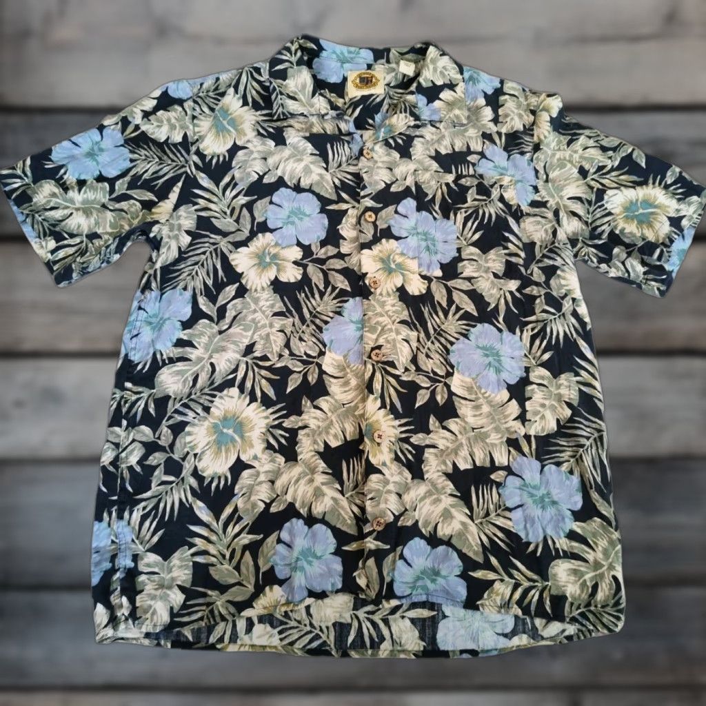 Vintage VINTAGE Pusser's Men's Hawaiian Shirt Short Sleeve Aloha Floral Silk Cotton Blue M Size US M / EU 48-50 / 2 - 1 Thumbnail