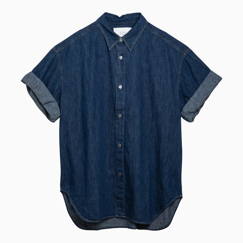 image of Studio Nicholson Blue Denim Oversize Shirt, Men's (Size Small)