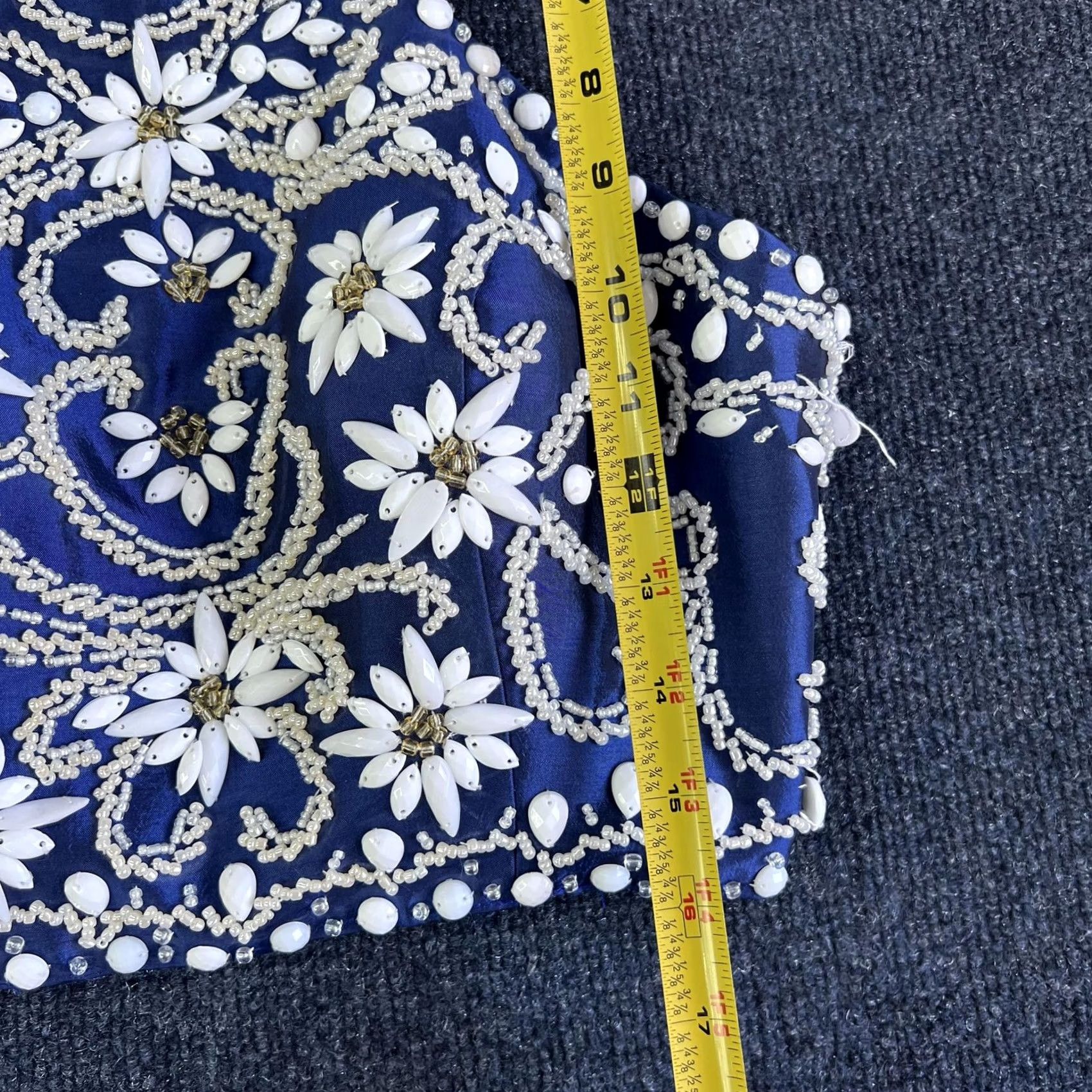 Vintage VINTAGE Embellished Crop Shirt Womens Small Blue Beaded Floral Formal Halter Top Size XS / US 0-2 / IT 36-38 - 5 Thumbnail