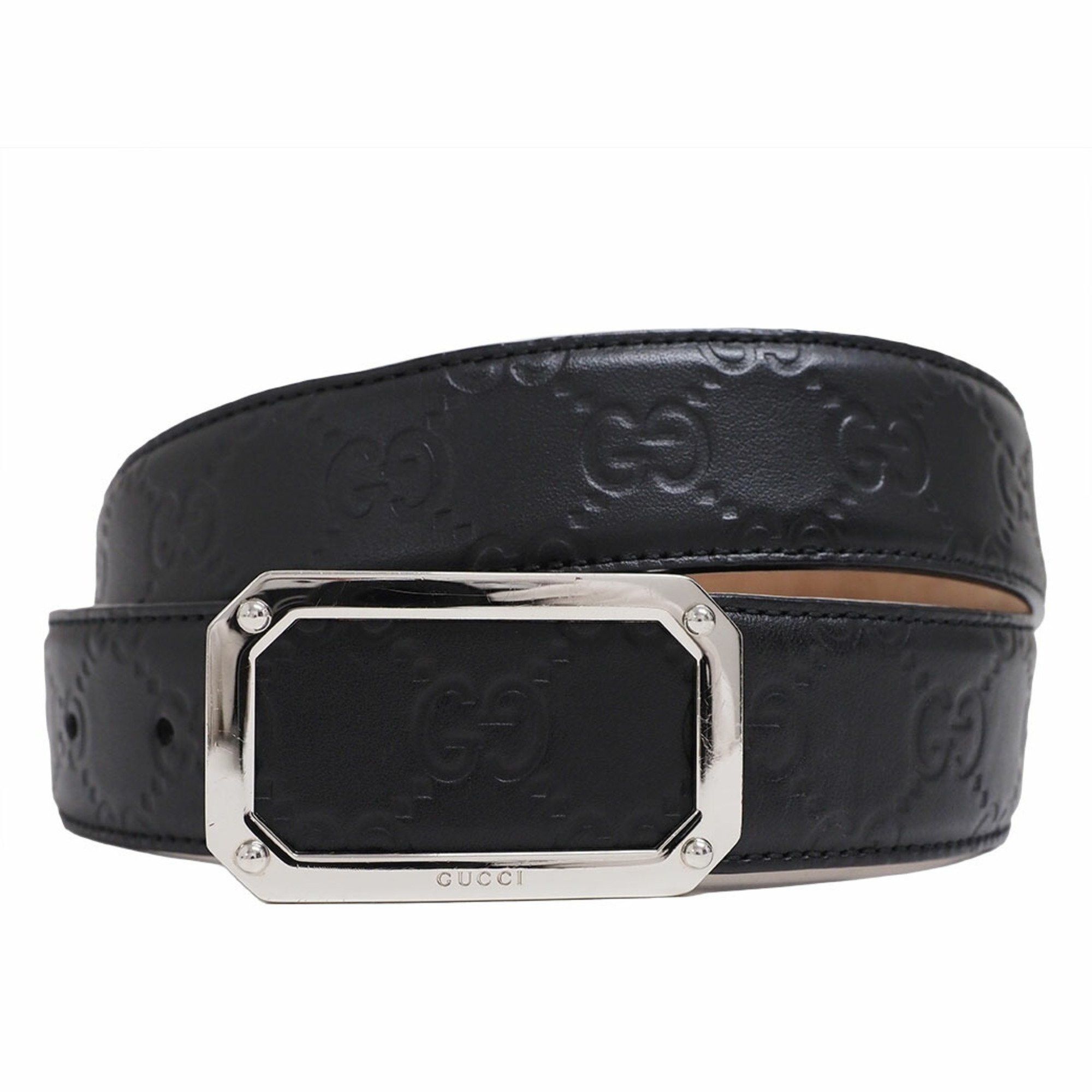 image of Gucci Square Buckle Belt 35Mm 90Cm Black Shimmer Leather Men's 403941 Gucci