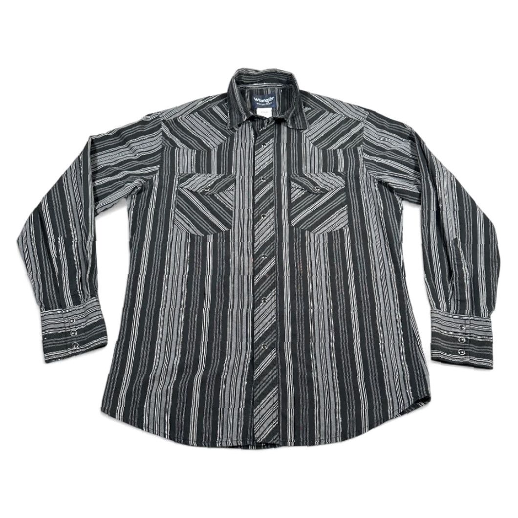 Wrangler VINTAGE Wrangler Western Shirt Adult MEDIUM Black Gray Silver Striped Pearl Snap Cowboy Shirt Mens Size US M / EU 48-50 / 2 - 2 Thumbnail