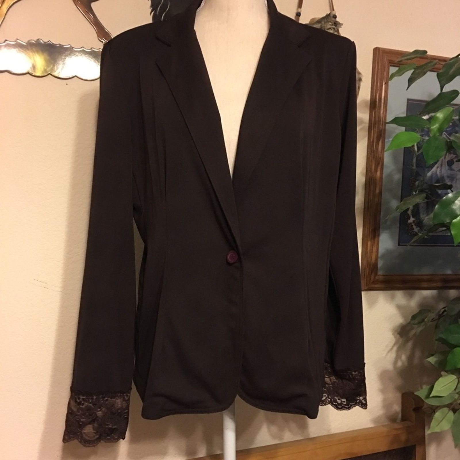 Other David Loren brown stretch blazer lace detail L Size L / US 10 / IT 46 - 1 Thumbnail