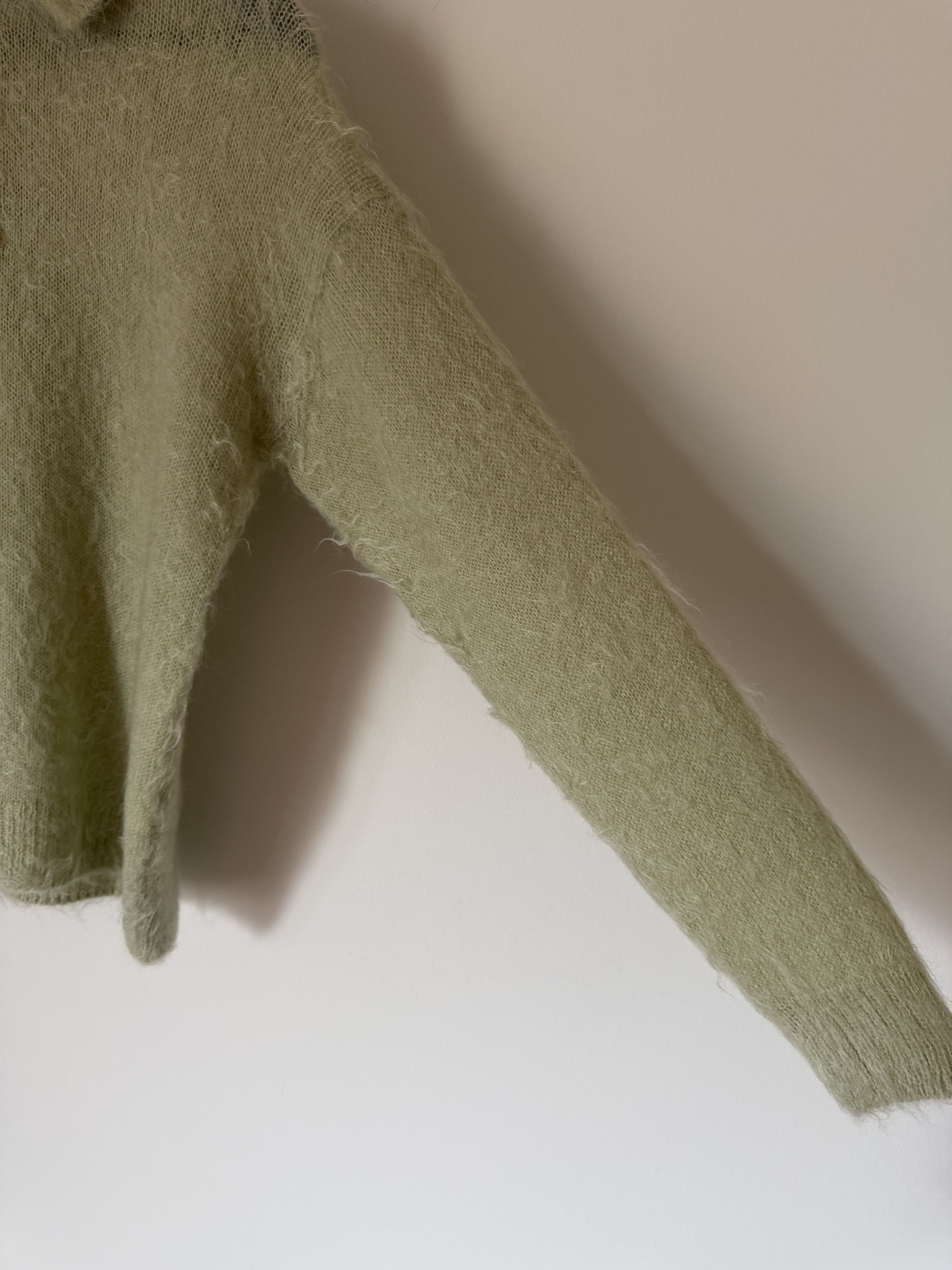 Auralee Auralee Brushed Super Kid Mohair Knit Polo in Khaki Green Size US L / EU 52-54 / 3 - 4 Thumbnail
