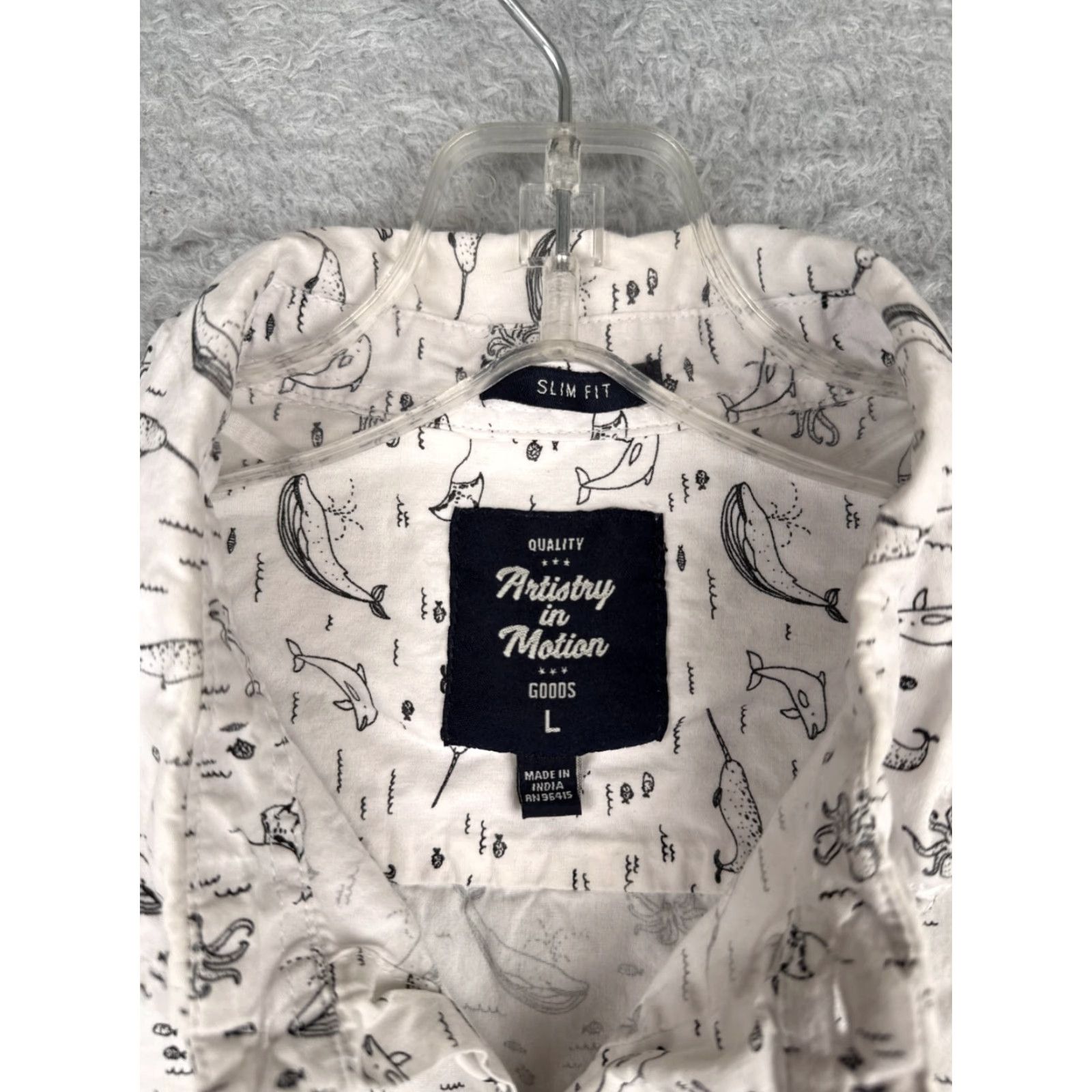 Vintage Artistry In Motion Shirt Men Large White Hawaiian Button-Up Slim Fit Short Sleeve Cotton Blend Mens Size US L / EU 52-54 / 3 - 7 Thumbnail