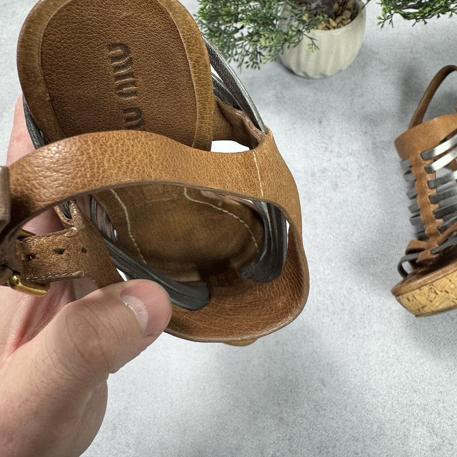 Miu Miu Miu Miu Platform Strappy Brown/ Silver Heels Sandals Size US 8.5 / IT 38.5 - 11 Thumbnail