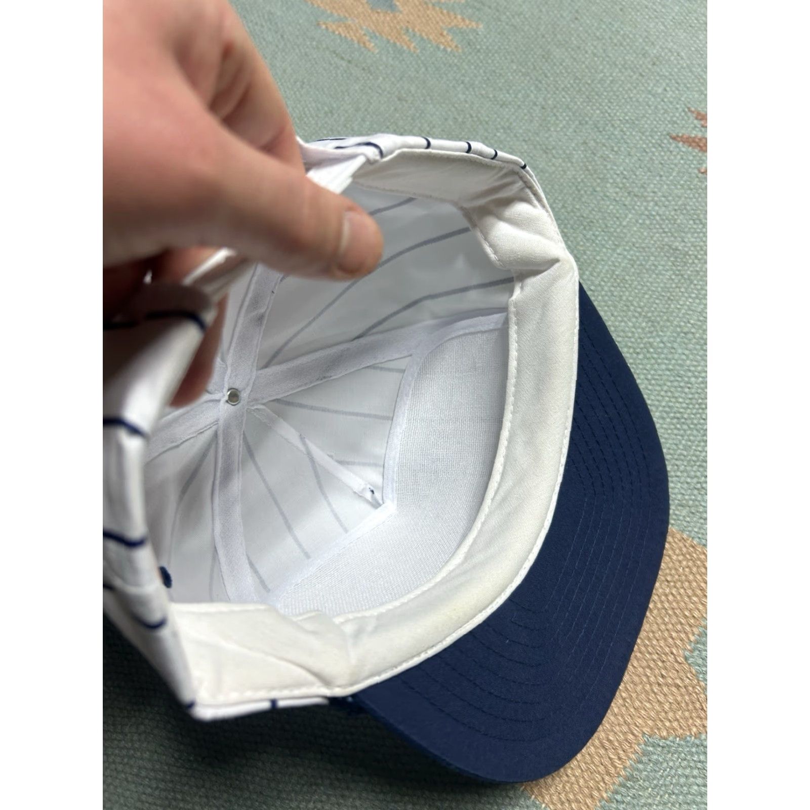 Vintage VINTAGE SnapBack Hat Cap Fick Excavating Pinstripe White Blue Michigan Men Adjustable Blue Hats Mens Size ONE SIZE - 6 Thumbnail