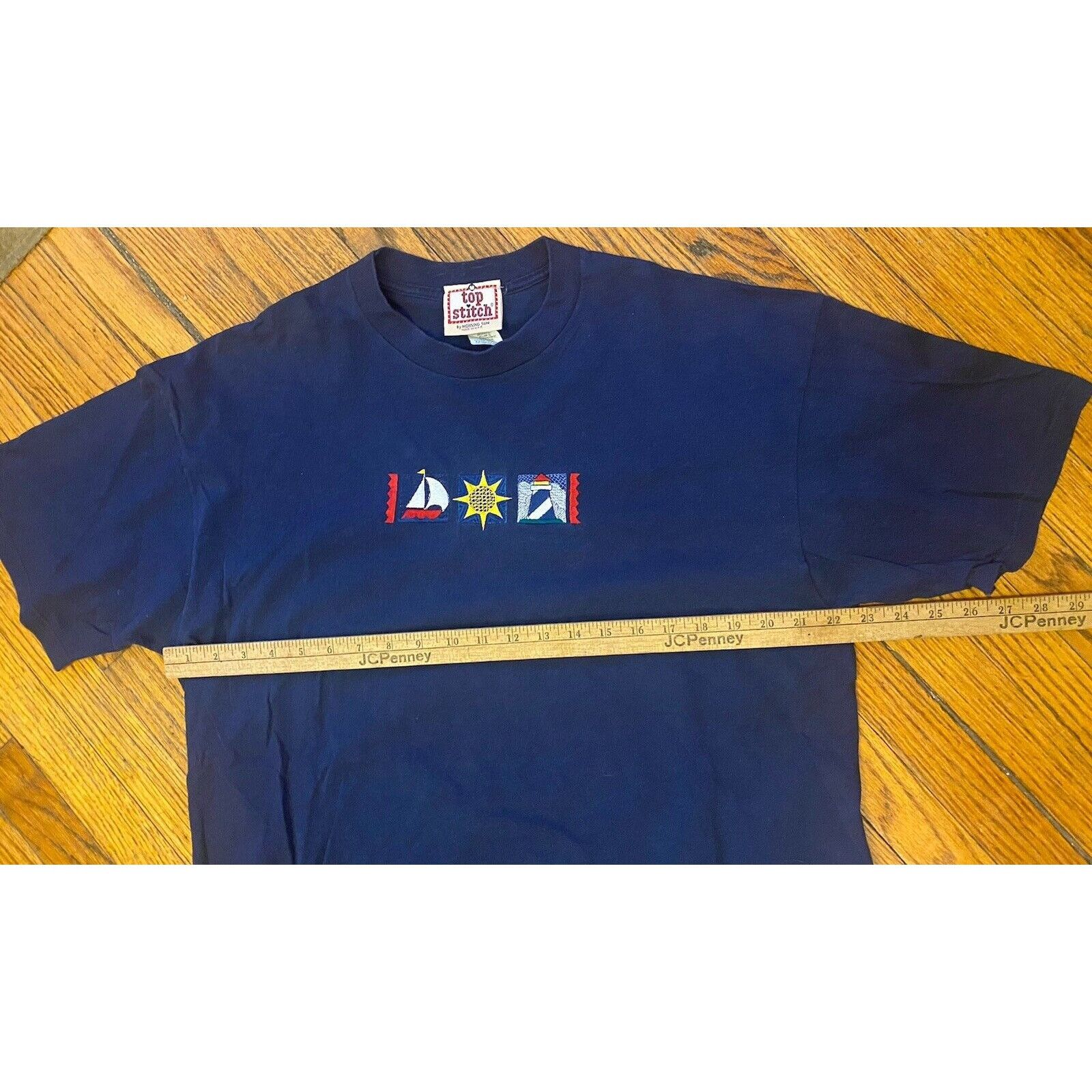 Other Vintage Top Stich Embroidered Sailboat T Shirt Mens XL Blue Size US XL / EU 56 / 4 - 6 Thumbnail