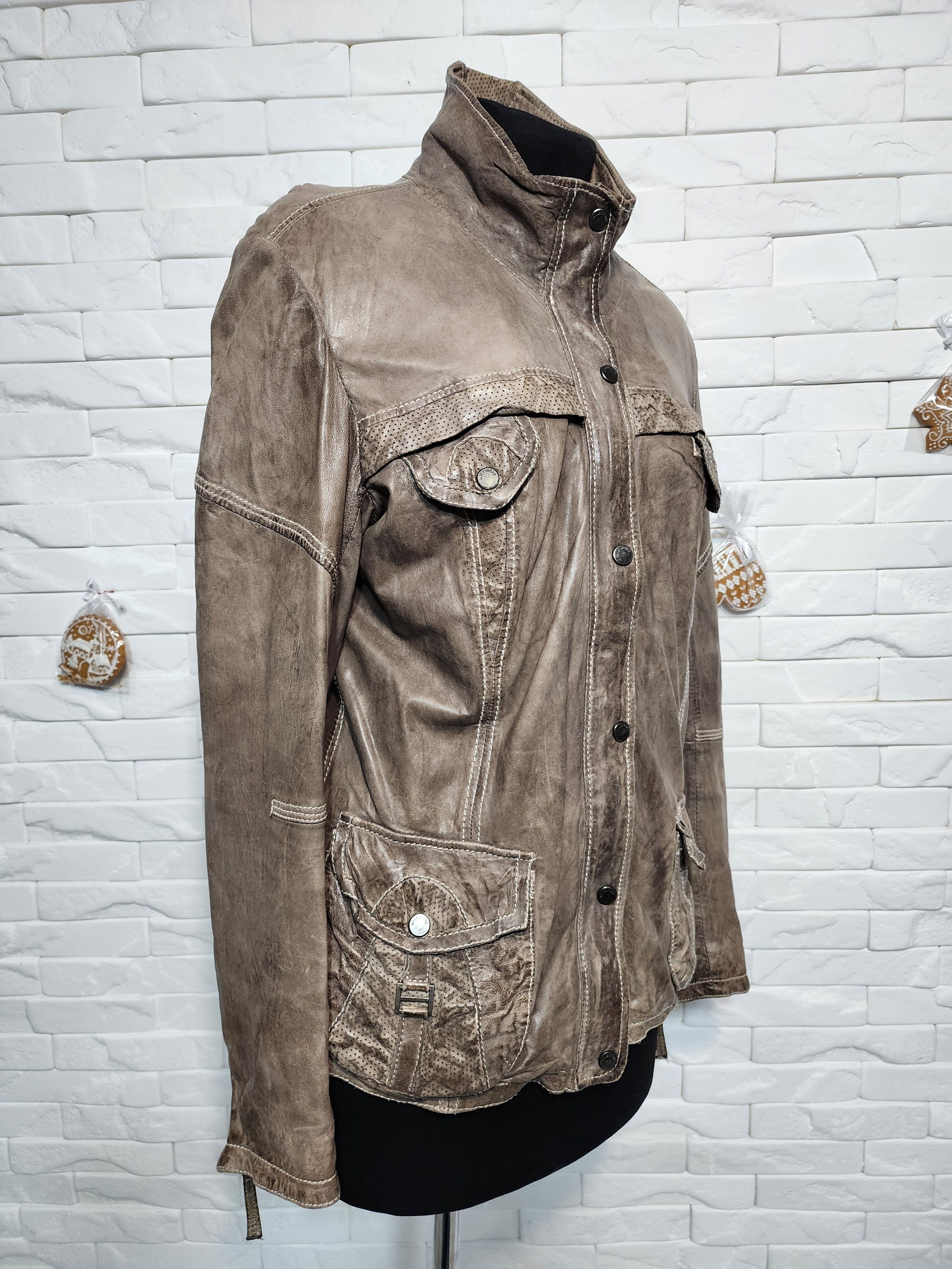 Genuine Leather Gray Leather Jacket: Women's Soft Zip-Up Coat Size L / US 10 / IT 46 - 4 Thumbnail