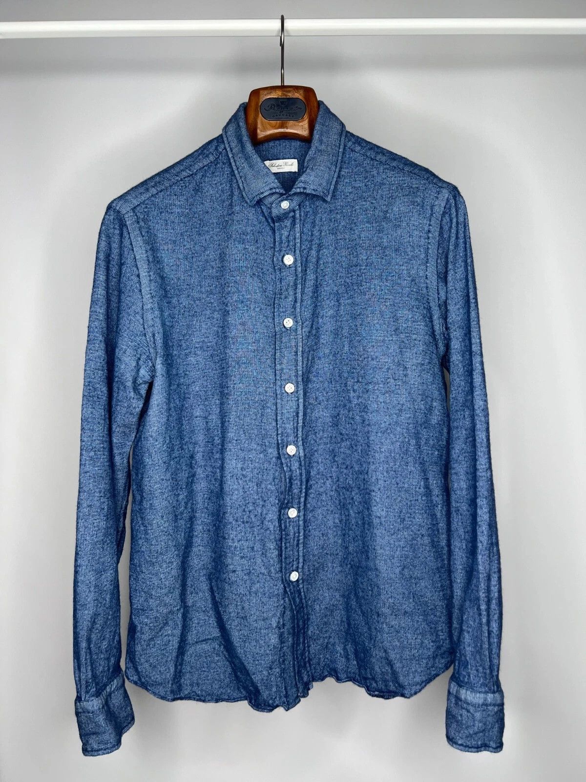 Salvatore Piccolo Napoli Flannel Blue Casual Shirt 44 17 1/2