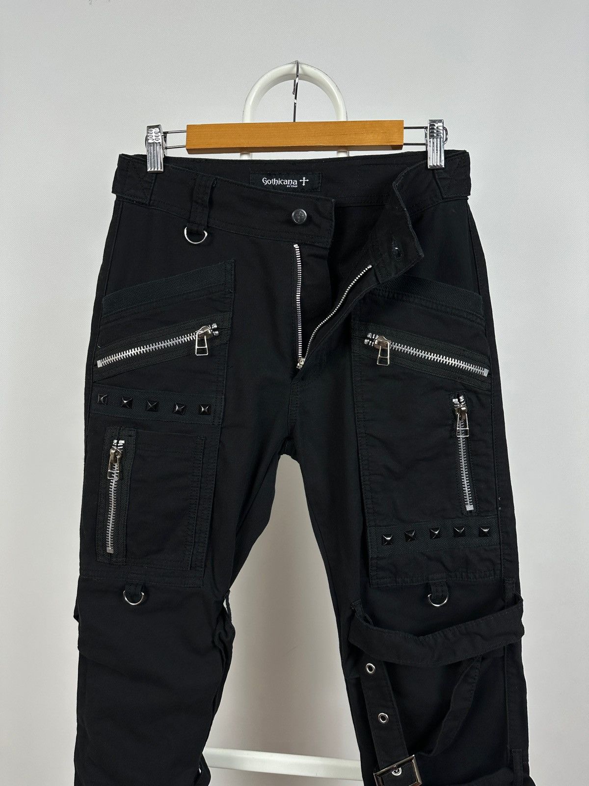 Japanese Brand Vintage Gothicana By EMP Punk Bondage Black Cargo Pants Size US 30 / EU 46 - 17 Thumbnail