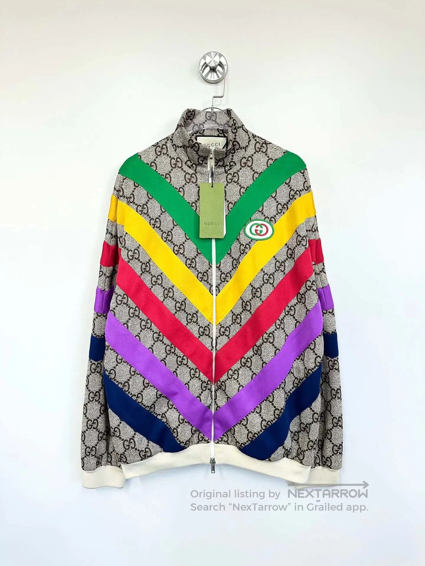 Gucci Guicci Brown Striped Monogrammed Logo Zipper Jacket| Size US S / EU 44-46 / 1 - 1 Thumbnail