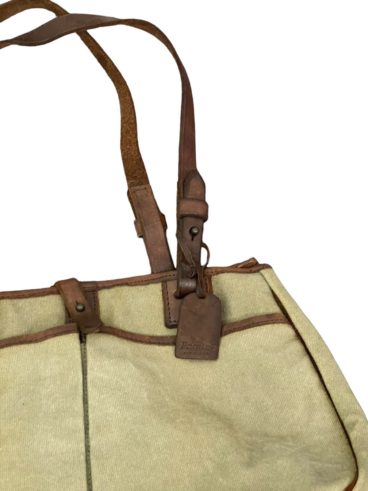 Japanese Brand Leather Cotton Canvas Paquet Shoulder Bag 4🟩 Size ONE SIZE - 10 Thumbnail