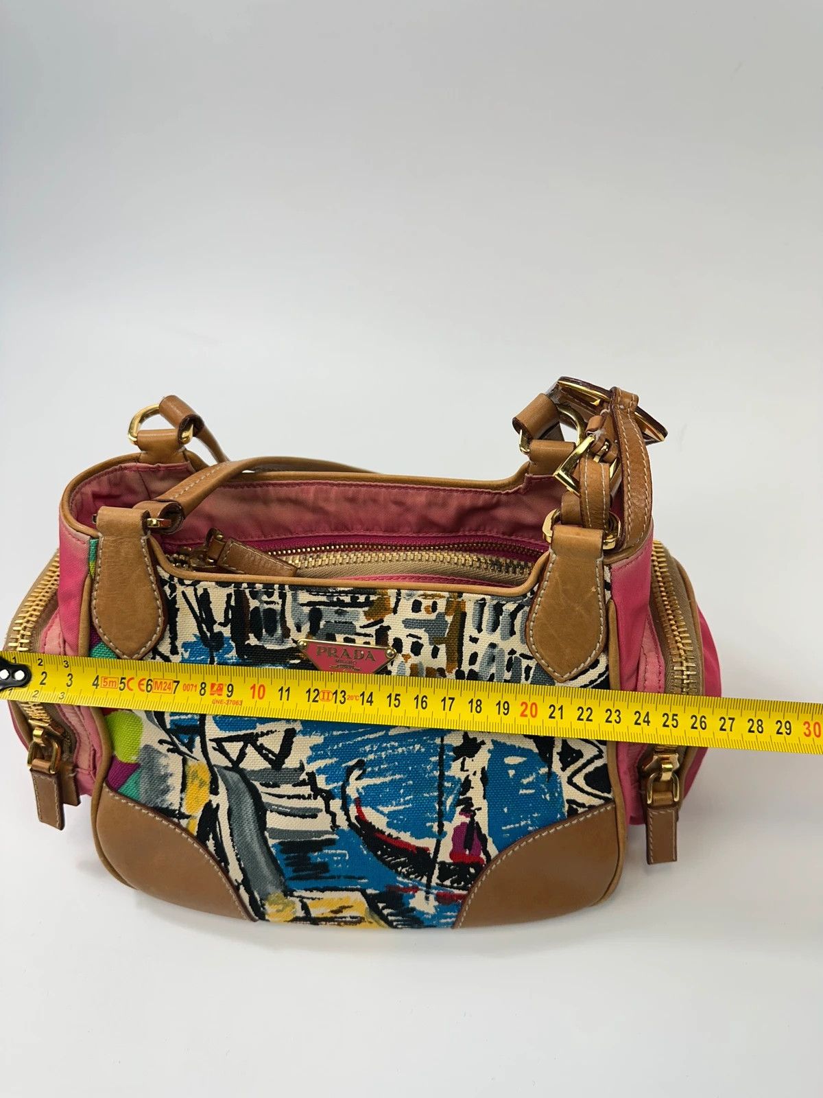 Prada Prada Milano SS04 Venezia Leather & Canvas Painting HandBag Size ONE SIZE - 16 Thumbnail