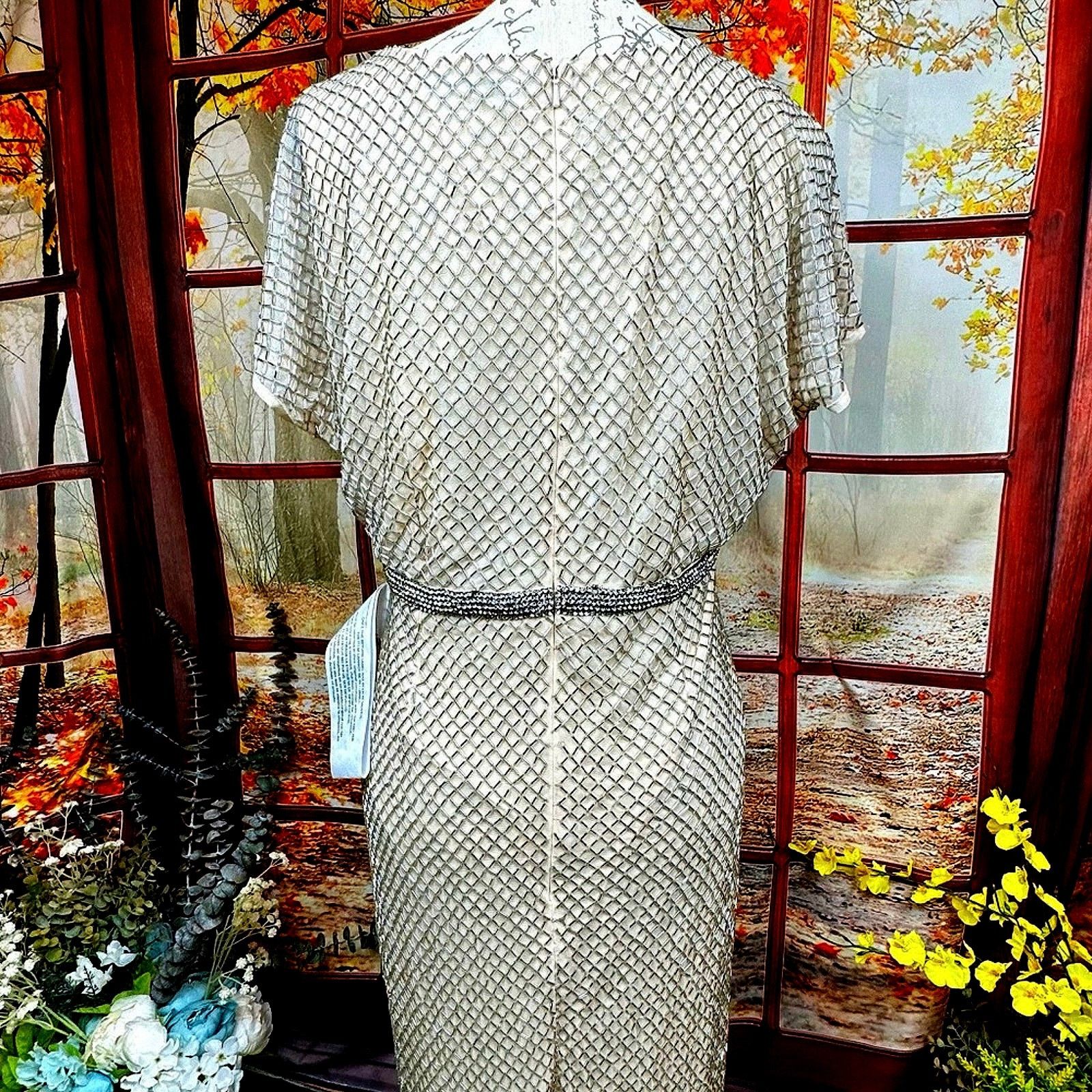 Other Mac Duggal Beaded Butterfly Sleeve Column Gown Nude Silver 8 Size M / US 6-8 / IT 42-44 - 12 Thumbnail