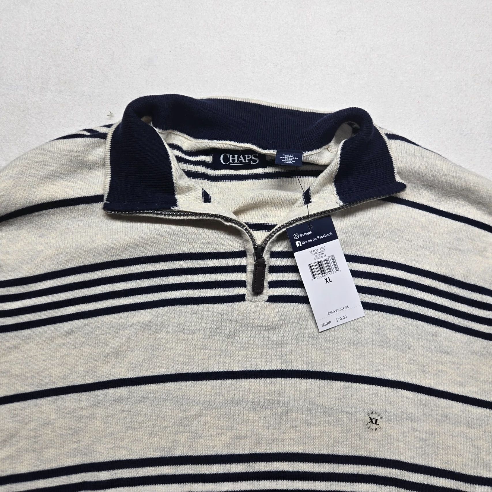 Chaps Chaps Polo Sweater 1/4 Zip White Long Sleeve XL Men Pullover Knitted Cotton Zip Neck Collared Golf Casual Shirt Size US XL / EU 56 / 4 - 2 Thumbnail