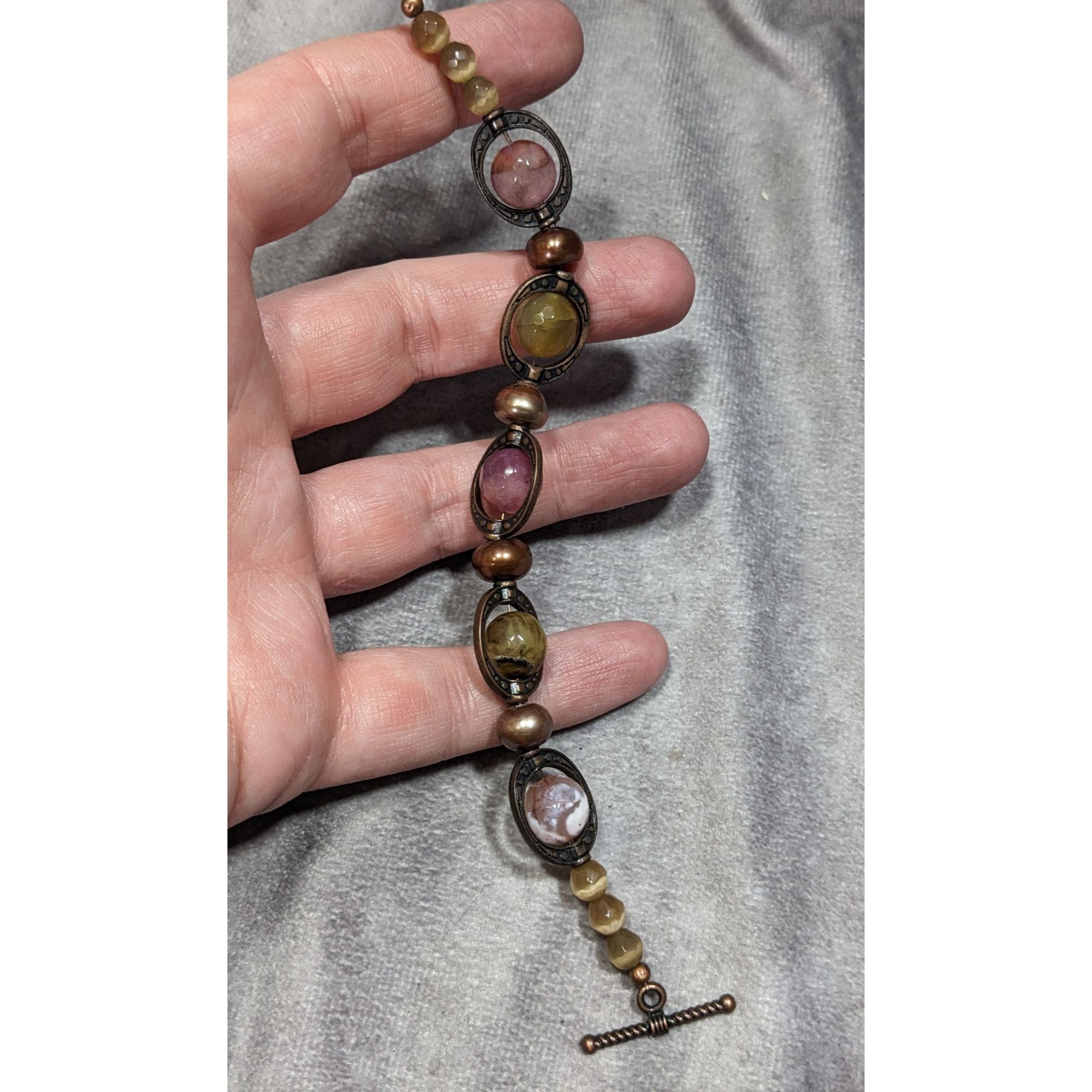 Handmade Handcrafted Green And Pink Multi-Stone Beaded Bracelet With Size ONE SIZE - 4 Thumbnail