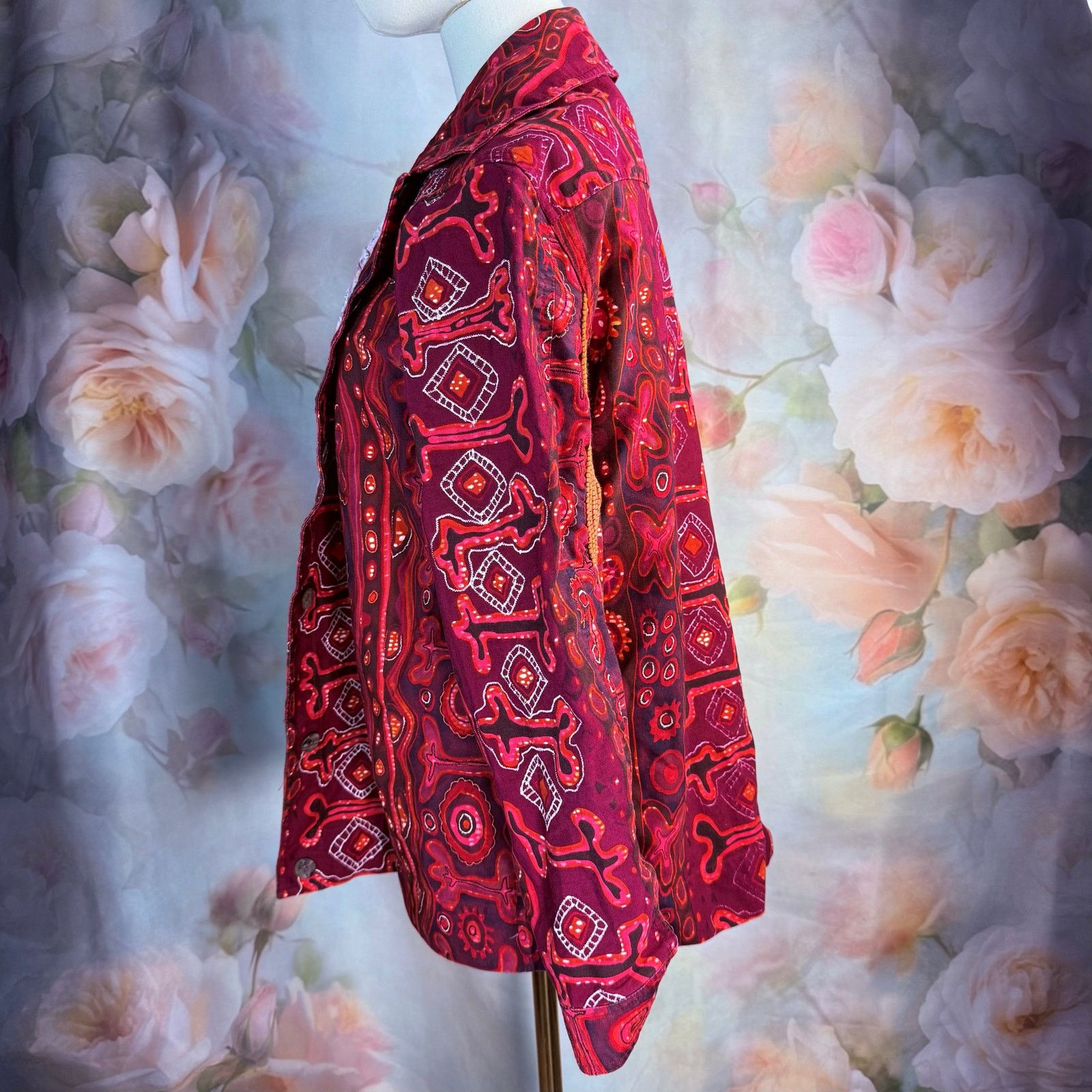 Other Vintage ioS Red & Orange Abstract Textured Button Up Jacket Size XL / US 12-14 / IT 48-50 - 3 Thumbnail