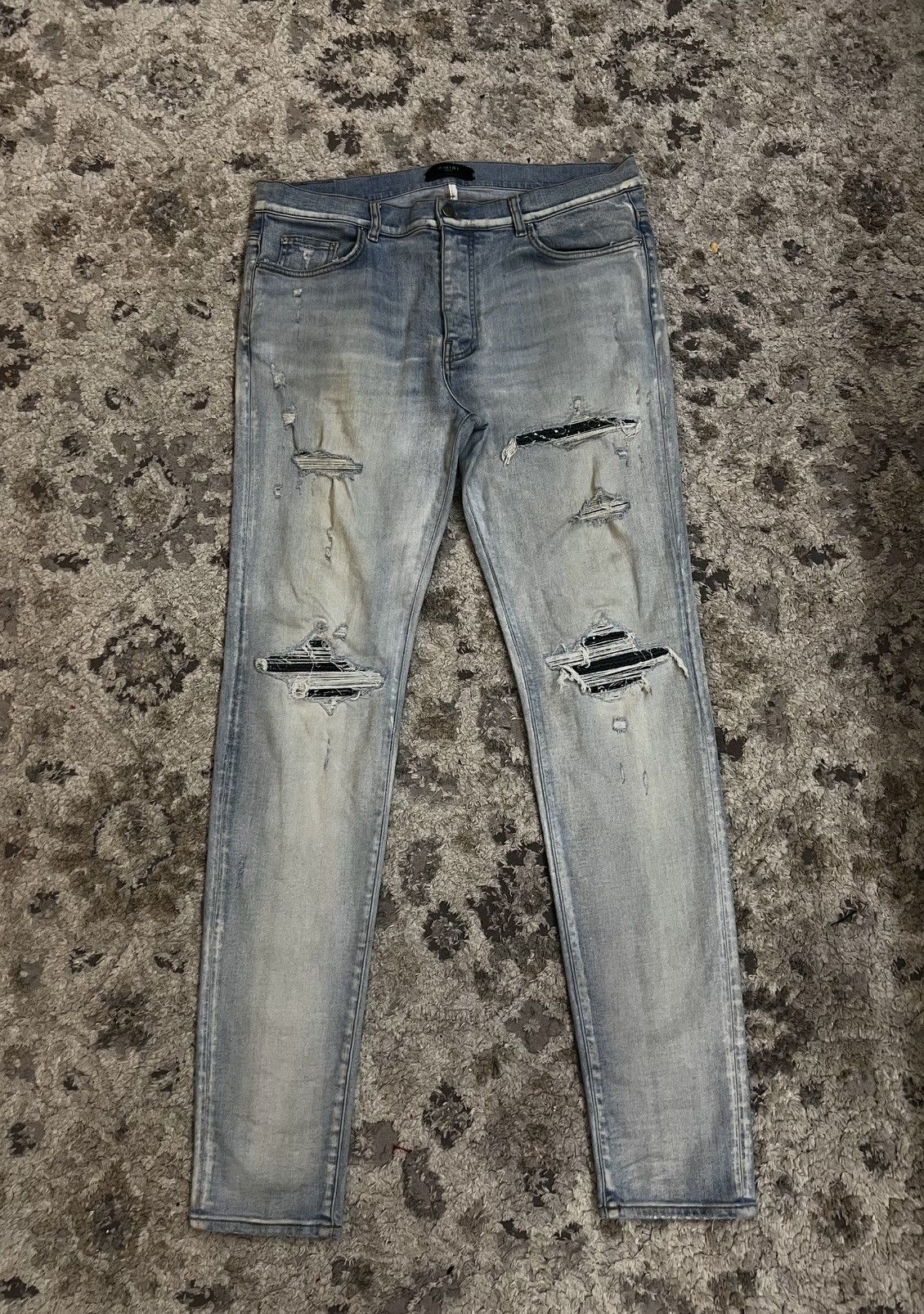 Jean Homme Amiri MX1 Noir Taille 38 - Denim Et Cuir Vieilli - Coupe Skinny - Occasion Très Bon état
