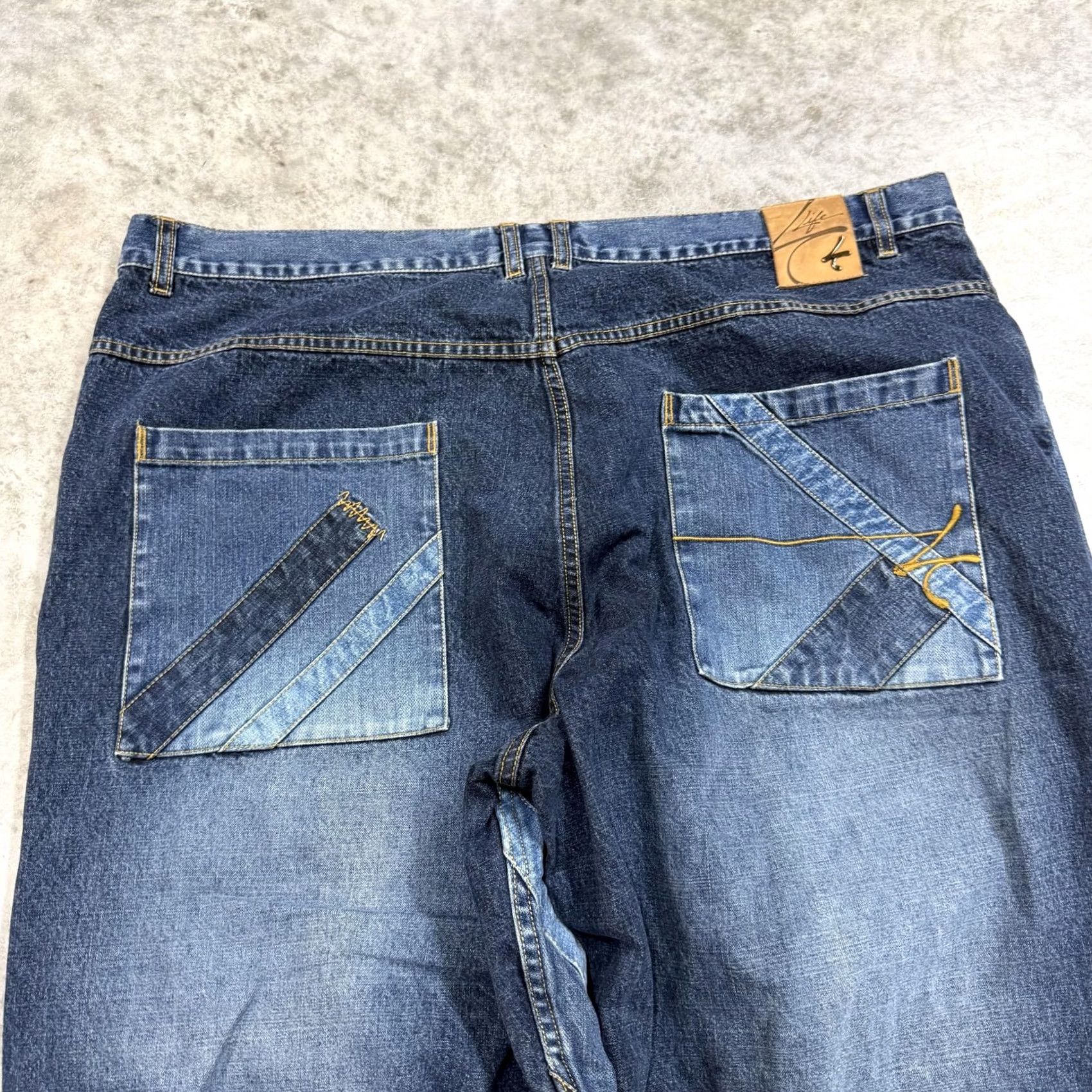 Karl Kani Karl Kani Jeans Mens 44x30 Blue Medium Wash Wide-Leg Patchwork Hip Hop Denim Shirt? Size US 44 / EU 60 - 6 Thumbnail