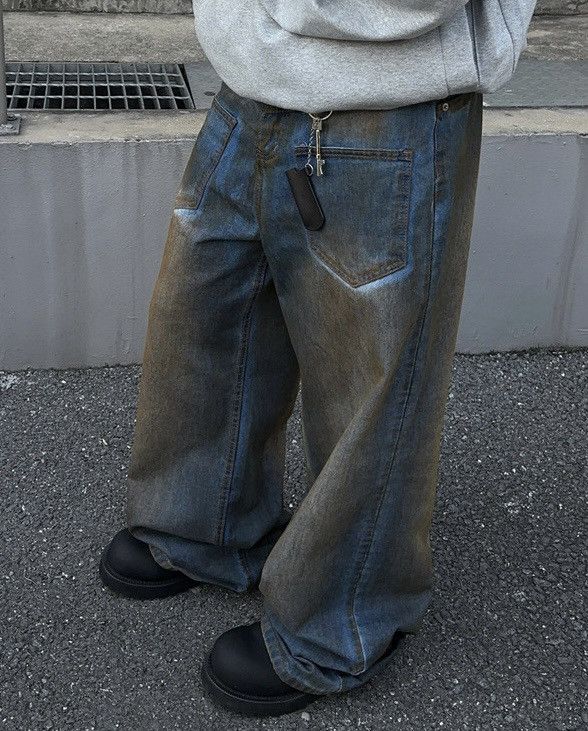 Japanese Brand × Vintage Avant garde reverse front dirty mud dyed jeans pants Size US 30 / EU 46 - 4 Thumbnail