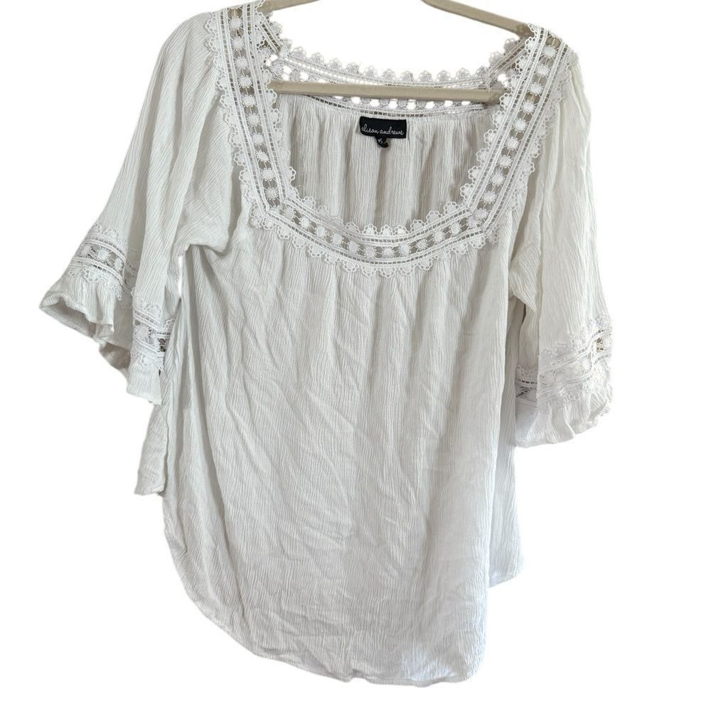 Other Cream Relaxed Blouse with Flutter Sleeves Size XL / US 12-14 / IT 48-50 - 2 Thumbnail
