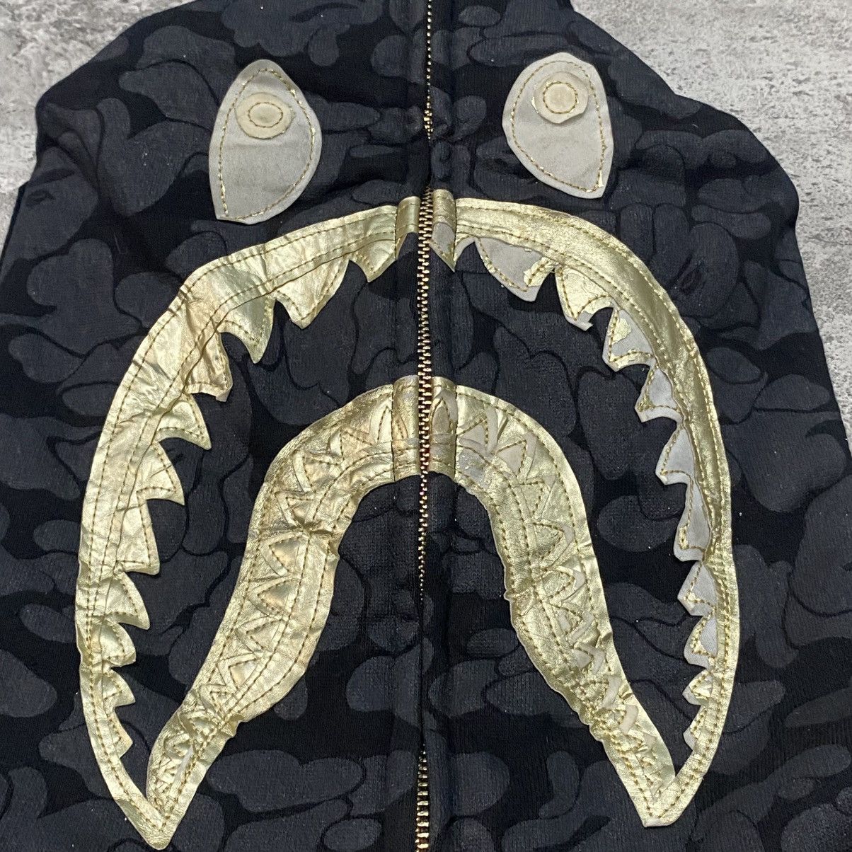 Bape Bape Shark Gold Black Solid Camo Hoodie Size US XL / EU 56 / 4 - 4 Thumbnail