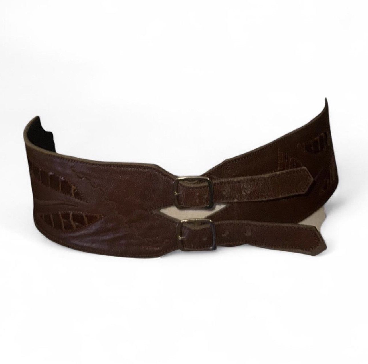 Other Vintage 70s Lesley Slight brown leather twin buckle belt Size ONE SIZE - 2 Thumbnail