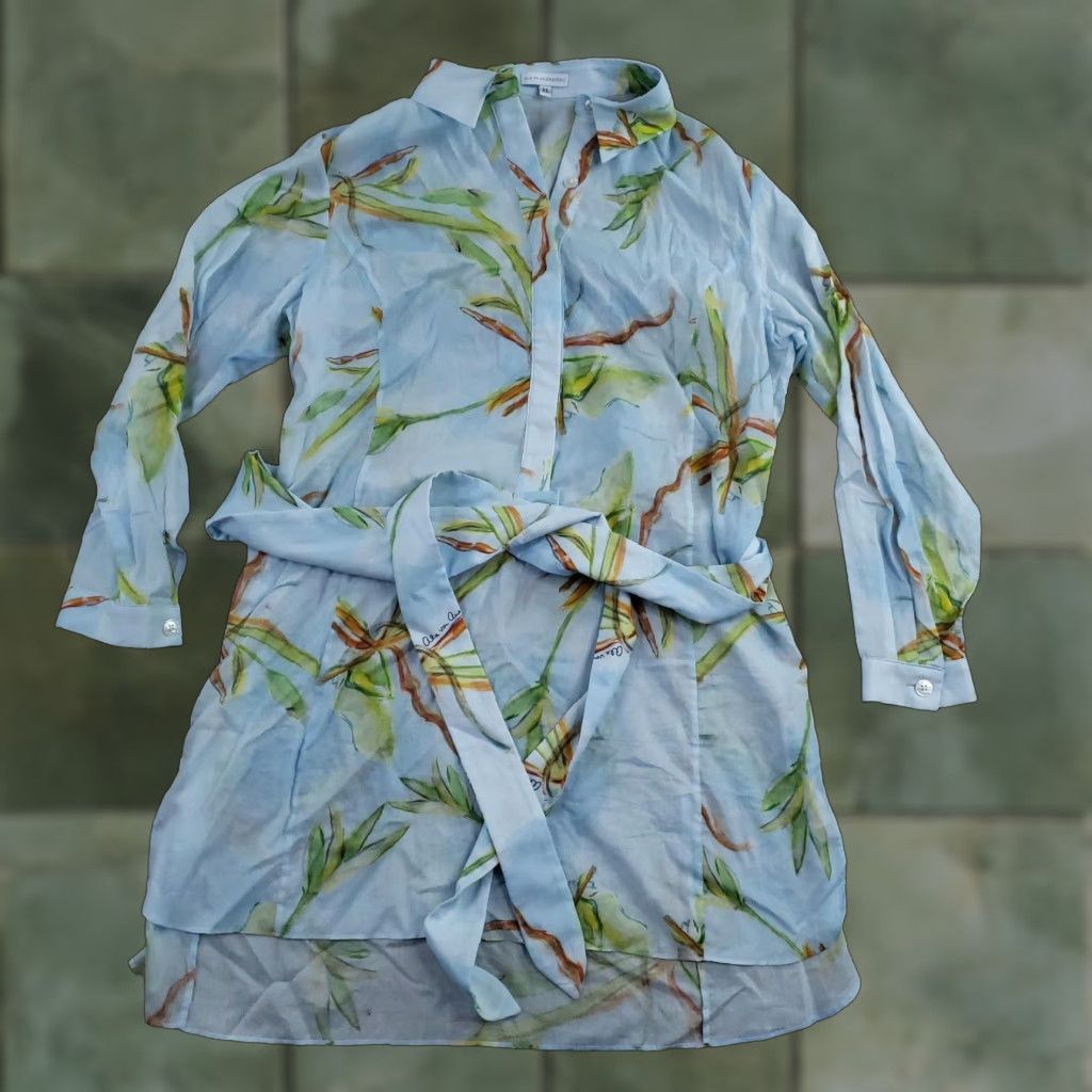 Vintage Ala Von Auersperg Shirt Dress Womens XL Blue Botanical Belted Tunic 100% Cotton Size XL / US 12-14 / IT 48-50 - 1 Thumbnail