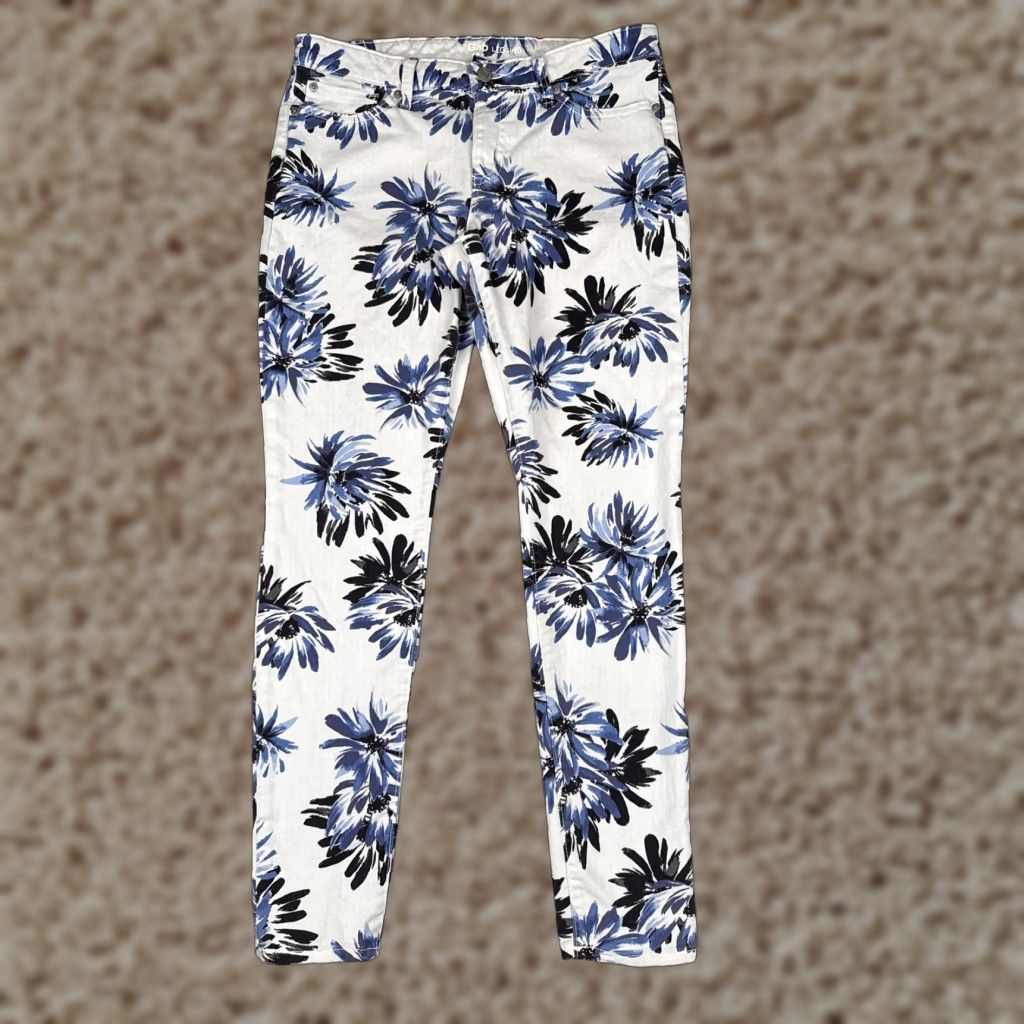 Gap Gap Legging Pants Womens 8 Jeans 29R White Blue Black Floral Print Cotton Stretch Size 30" / US 8 / IT 44 - 1 Thumbnail