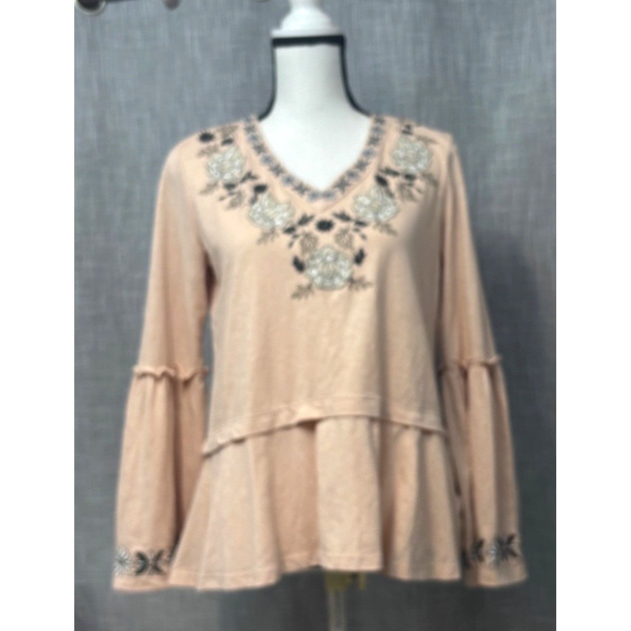 Style & Co Style & Co Womens Embroidered Bell Sleeve Top, Blush, Sz. M Size M / US 6-8 / IT 42-44 - 3 Thumbnail
