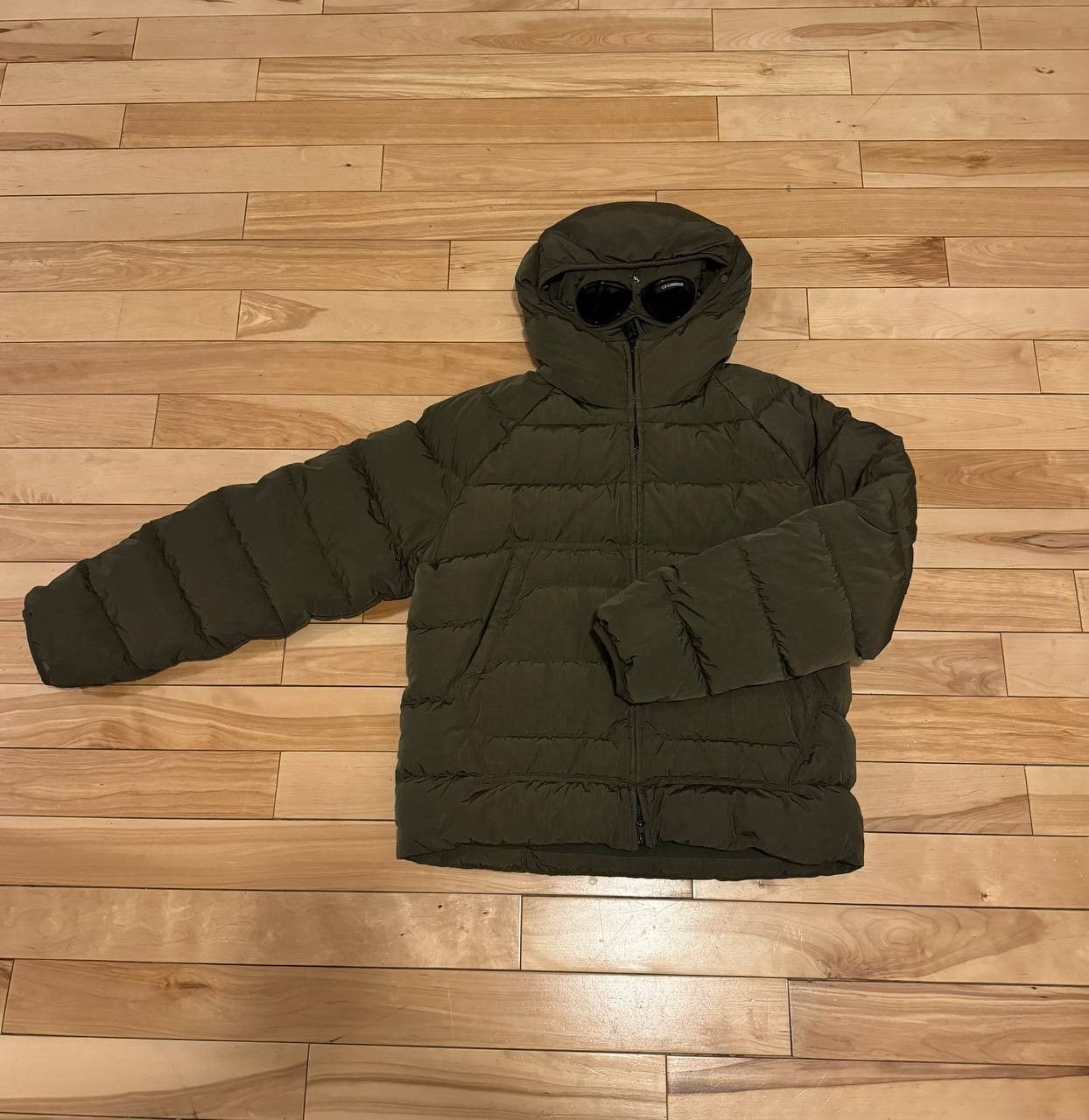 image of C P Company C.p Company Eco-Chrome R Goggle Puffer Jacket in Green, Men's (Size Medium)