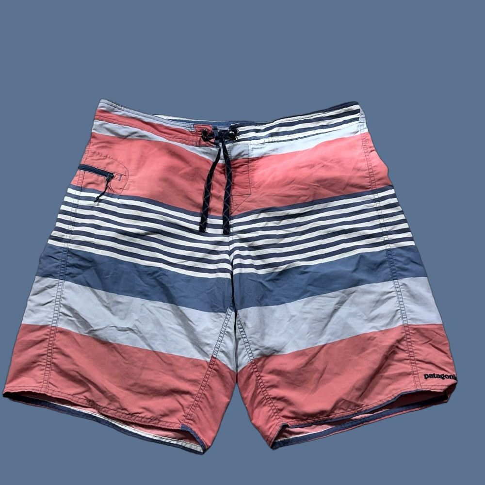 Patagonia Patagonia Board Shorts Men 38 Blue Striped Wavefarer Nylon Elastane Swim Bottom Stretch Beach Surfing Size US 38 / EU 54 - 1 Thumbnail