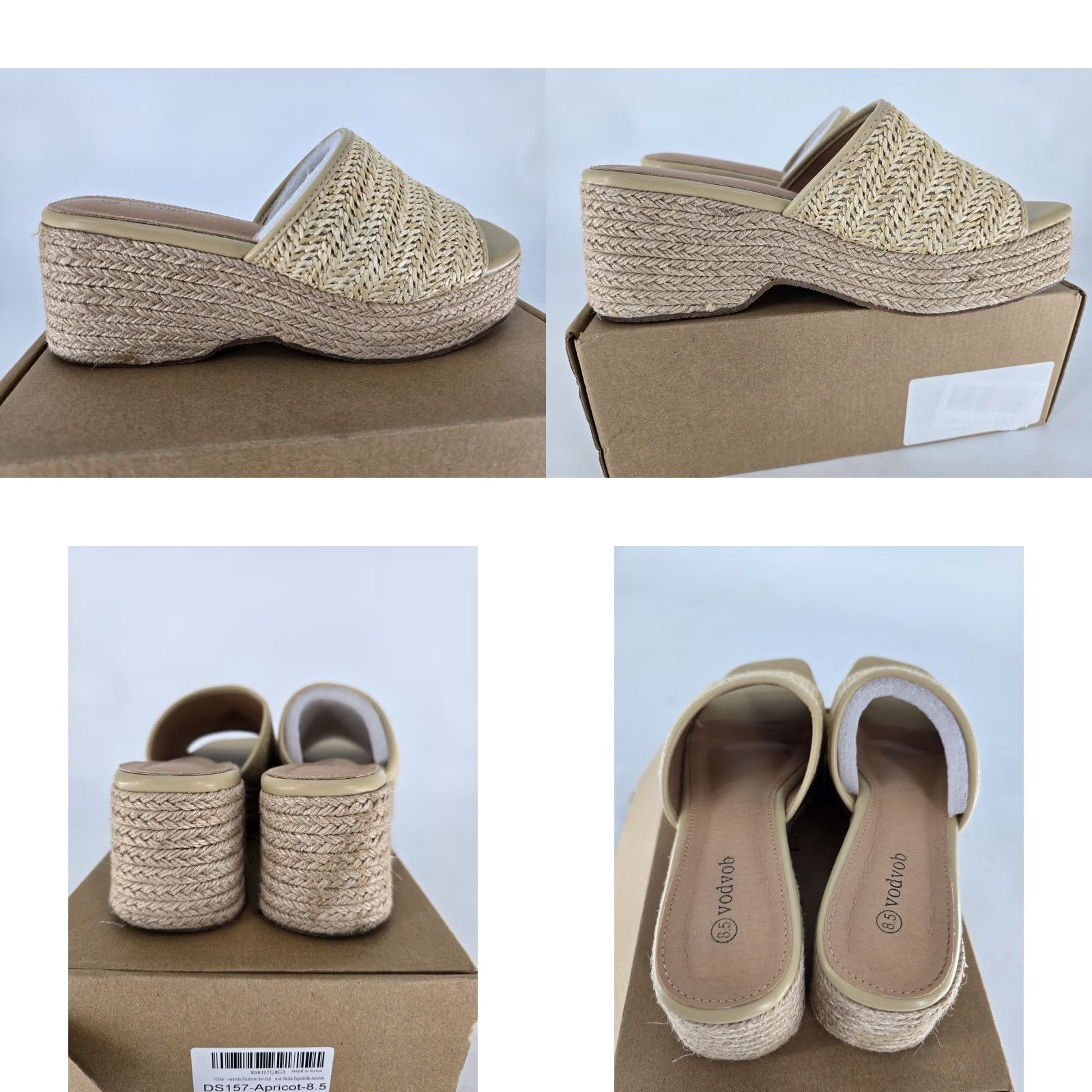 Vintage Vodbob Chunky Platform Thong Sandal Sz 8.5 Tan Woven Open Toe Mid Wedge Heel - Beige Sandal Women Sz 8.5 Size US 9 / IT 39 - 8 Thumbnail