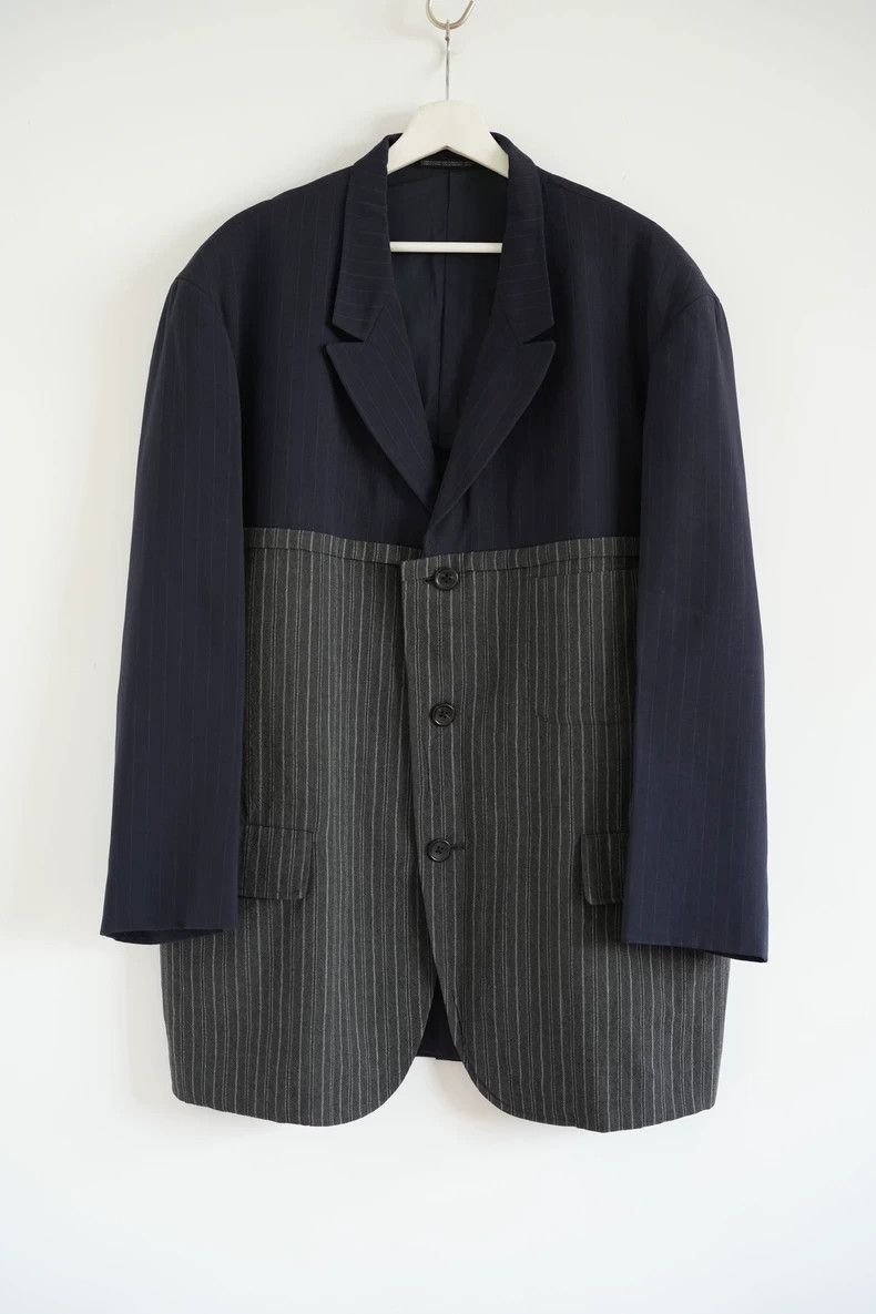 Yohji Yamamoto Yohji Yamamoto size m 94 SS striped patchwork wool blazer Size 36R - 1 Thumbnail