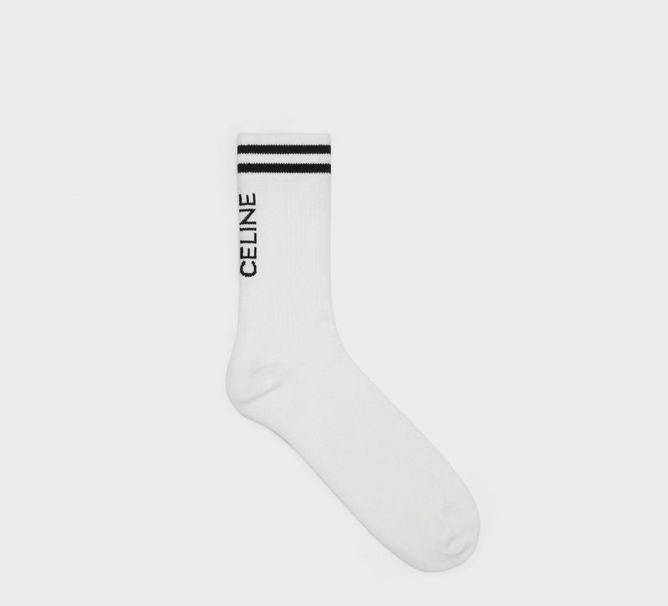 Celine o1bcso1str0824 Striped Cotton Socks in White Size ONE SIZE - 1 Thumbnail