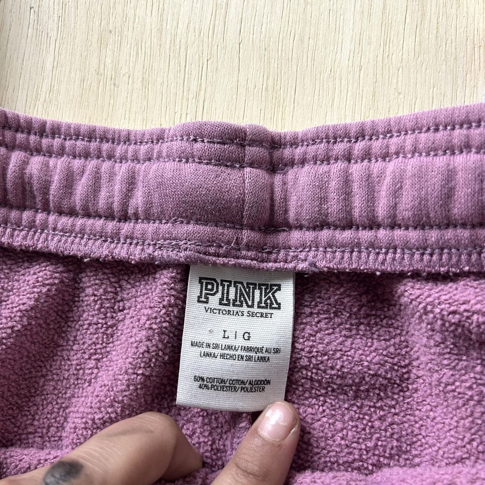 Vintage PINK Victoria's Secret Sweatpants Womens L Pink Terry Stripe Joggers Lounge Tapered Elastic Waist Pockets Size 36" / US 14 / IT 50 - 5 Thumbnail