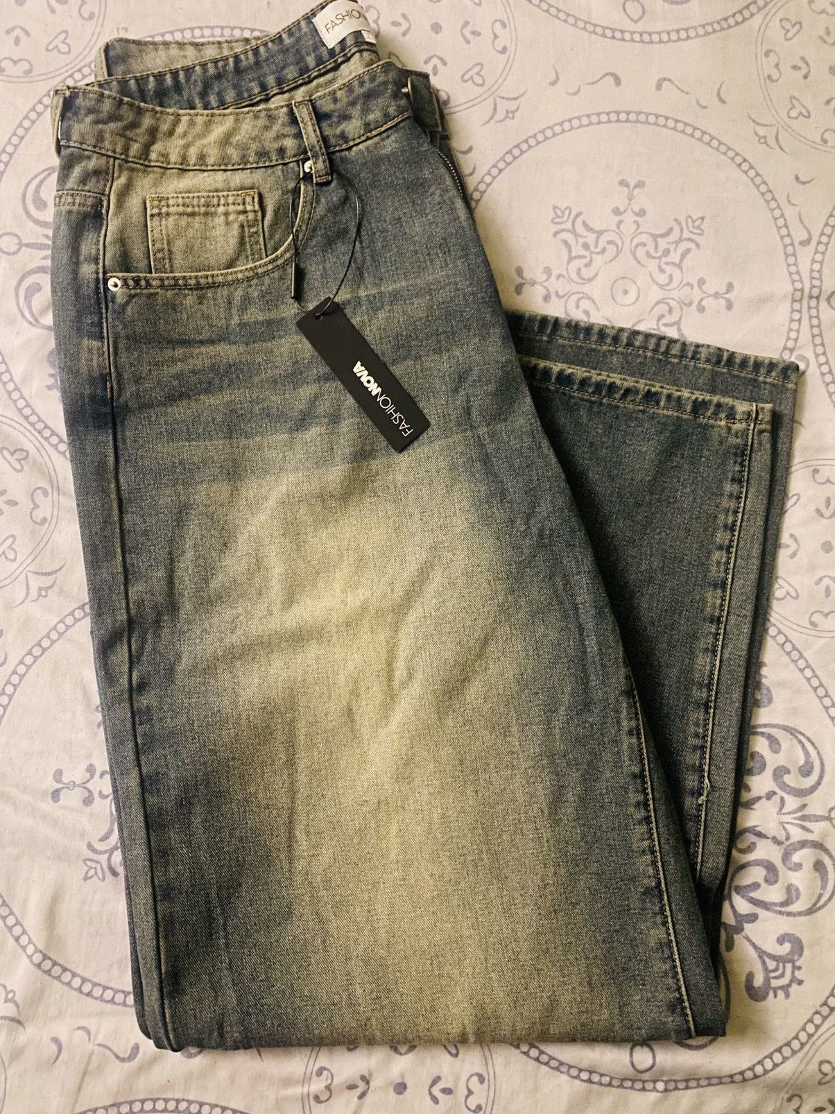 Fashion Nova Heart Flutters Butterfly Baggy Jeans | Medium Wash Size 36" / US 14 / IT 50 - 4 Thumbnail