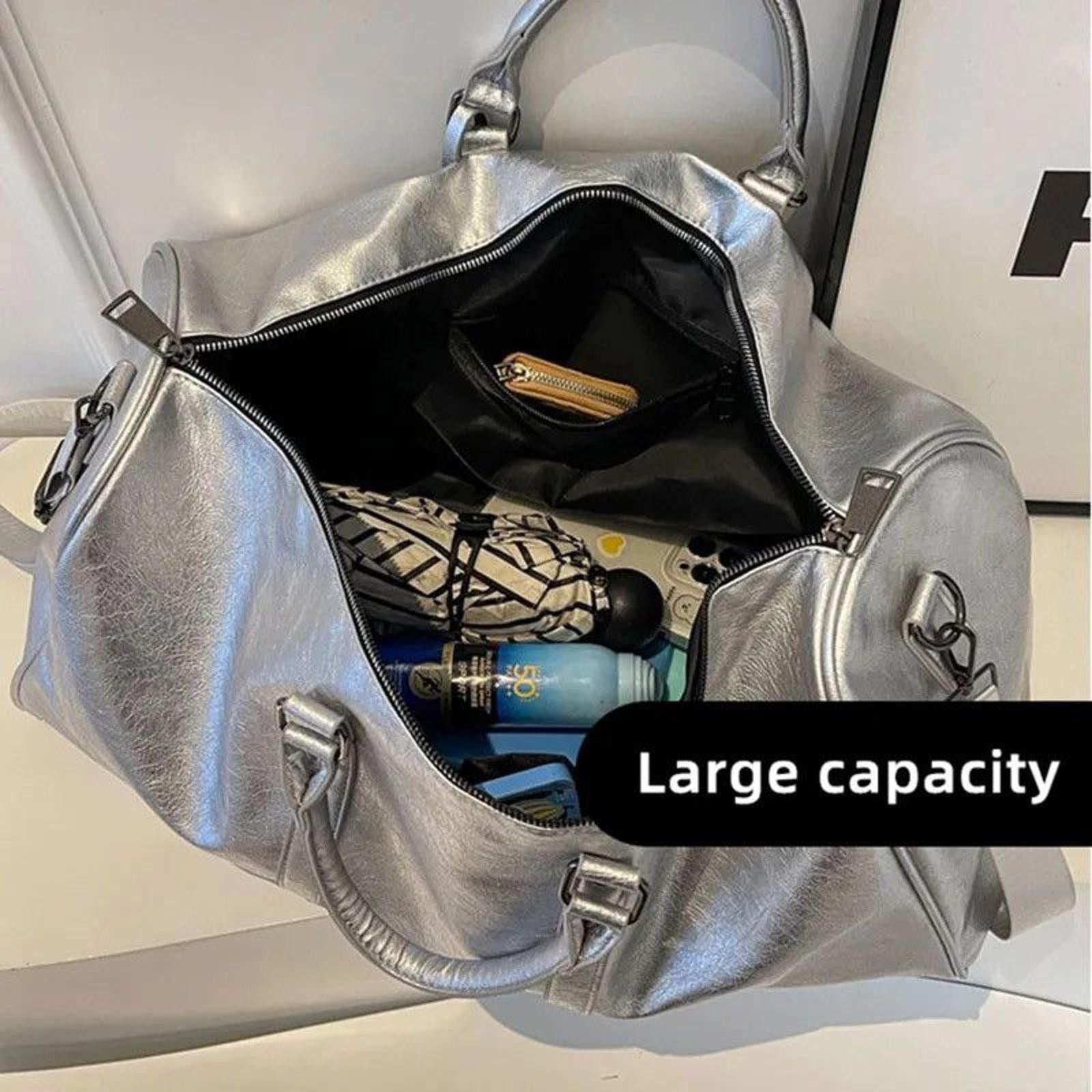 Leather PU Leather Fitness Travel Bag Large Capacity Size ONE SIZE - 4 Thumbnail