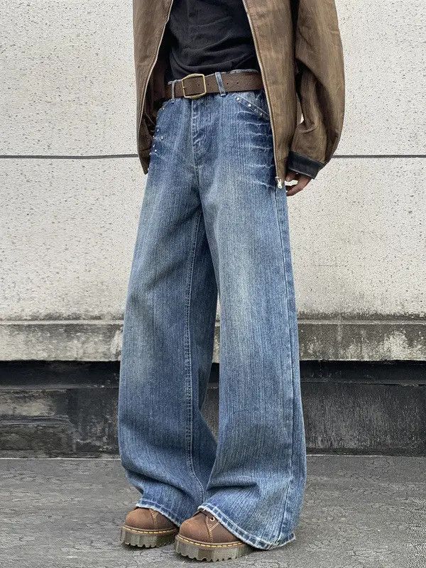 Japanese Brand Retro loose washed straight leg jeans Size US 32 / EU 48 - 4 Thumbnail