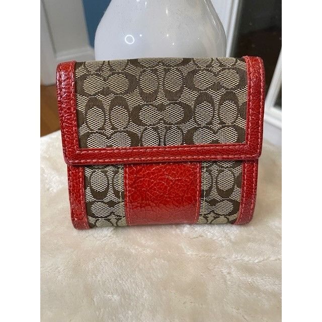 Coach Vintage Coach Signature Trim Zip Wallet Red Leather and Sign Size ONE SIZE - 2 Thumbnail