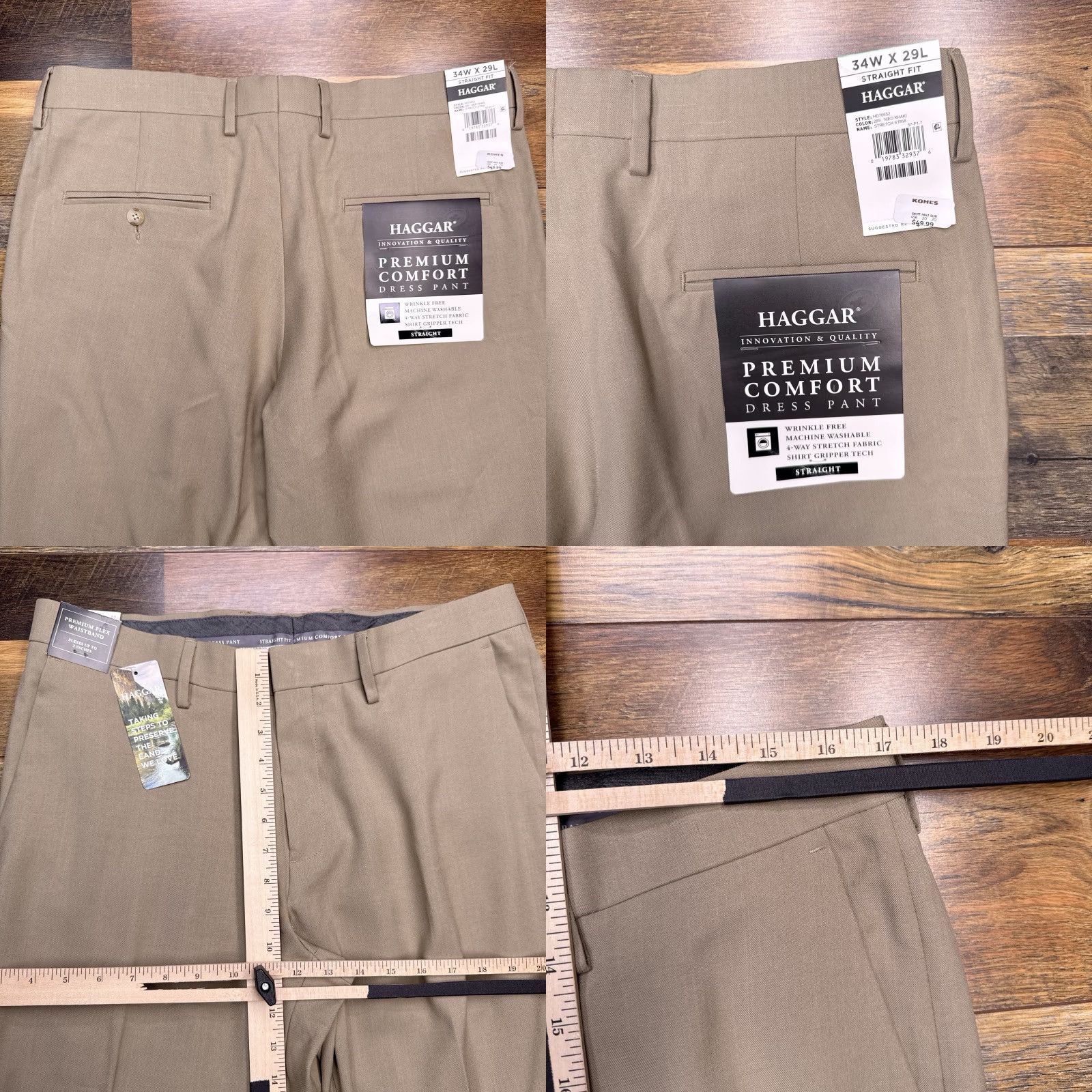 Haggar Haggar Dress Pants Mens 34x29 Khaki Straight Fit New Comfort Zip Pockets Flat Front Classic Modern Size US 34 / EU 50 - 8 Thumbnail