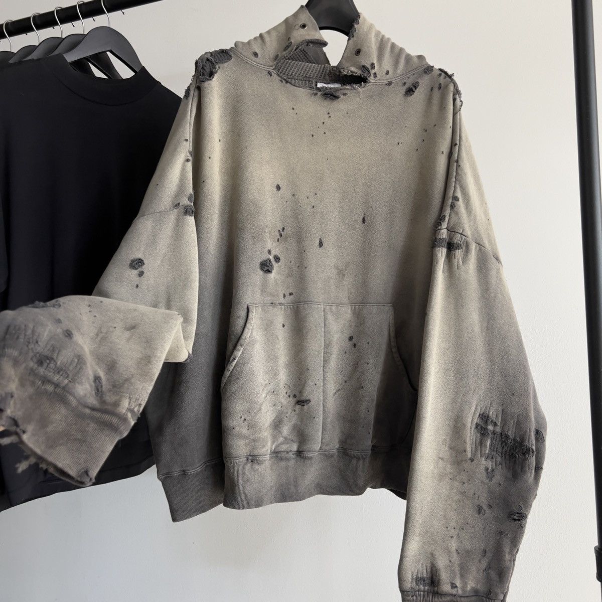 READYMADE Readymade Washed Distressed Thrashed Thermal Lined Hoodie Size US XL / EU 56 / 4 - 2 Thumbnail