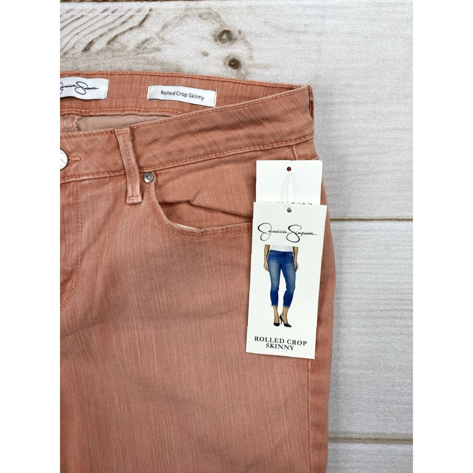 Jessica Simpson NWT Jessica Simpson Jeans Women Pants 8/29 Peach Crop Skinny Soft Stretch Denim 29 Waist Green 25 In Inseam City Style 90s Theme Mens Women Girls? Size 30" / US 8 / IT 44 - 2 Thumbnail