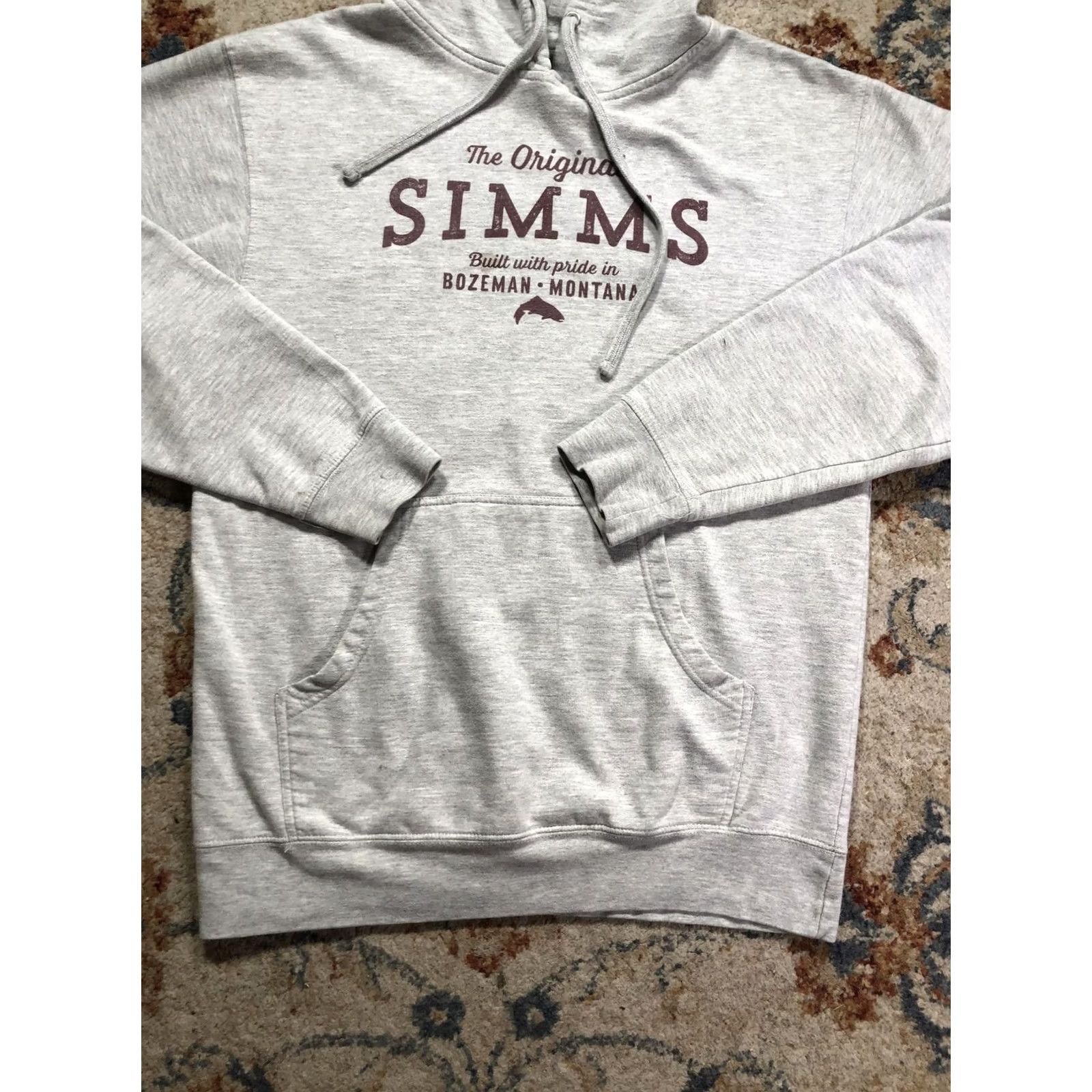 Vintage Simms Hoodie Mens Medium Gray Fleece Pullover Graphic Print Bozeman Montana Fishing Sweatshirt Size US M / EU 48-50 / 2 - 5 Thumbnail