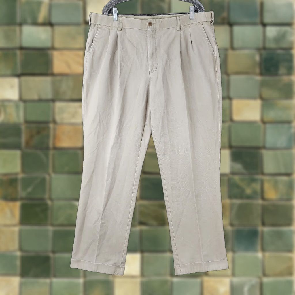 Vintage Cabela's Men's Beige Pleated Straight Cuffed Dress Pants - 40x32 Mens Size US 40 / EU 56 - 1 Thumbnail