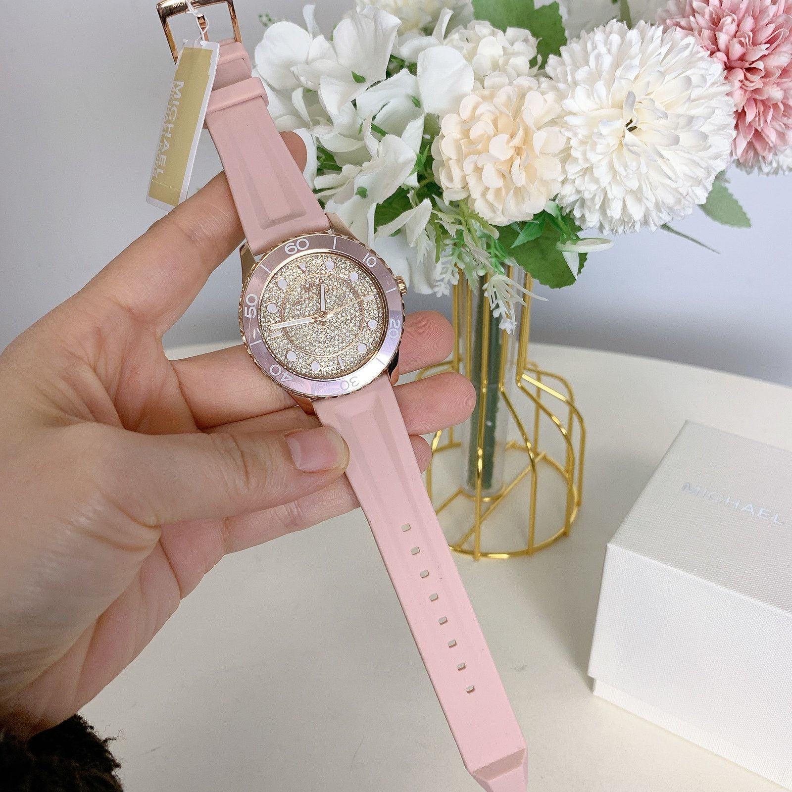 Michael Kors Michael Kors MK6854 Runway Three-Hand Blush Silicone Watch Size ONE SIZE - 5 Thumbnail