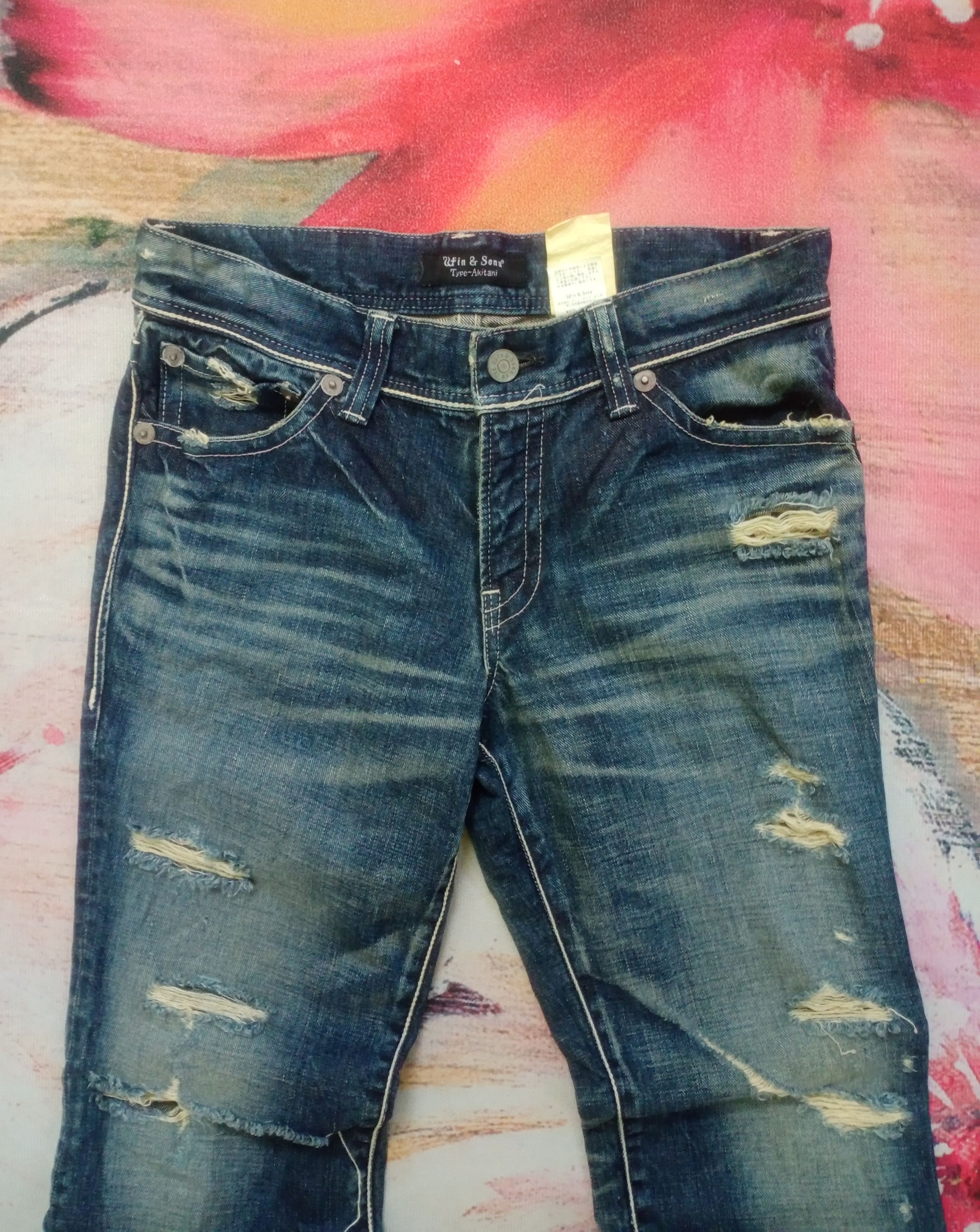 If Six Was Nine Rare Distressed Ufin & Sons Flare Boot cut Jeans Size US 33 - 4 Thumbnail