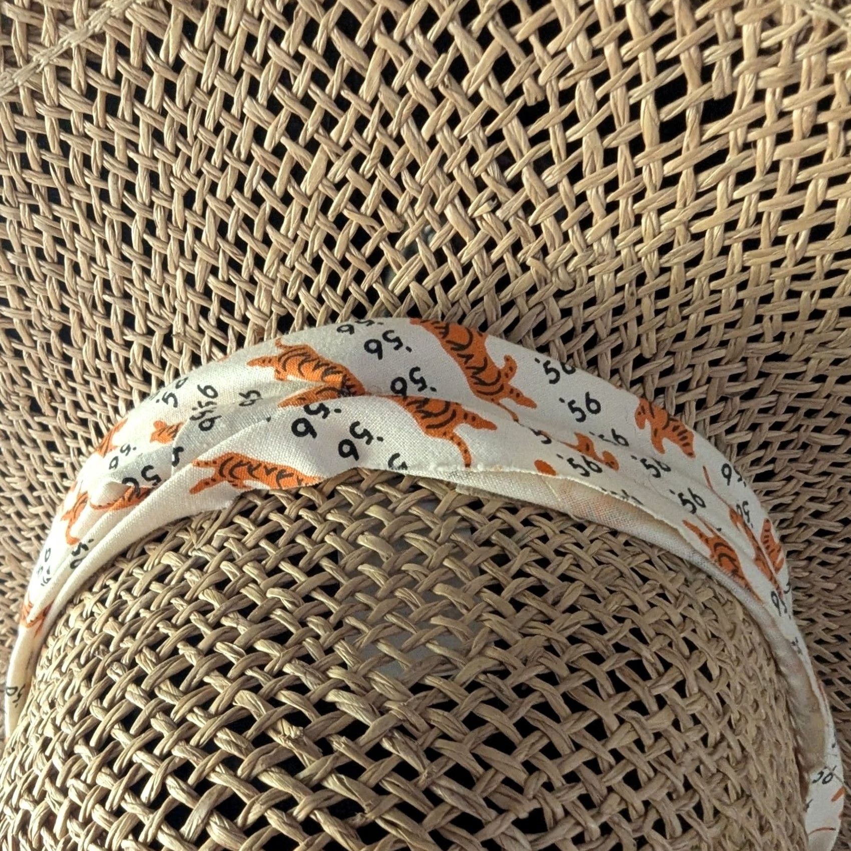 Vintage Tan Woven Straw Fedora Sun Hat Tiger Print Ribbon Band Wide Brim Beach Sz S/M Fedora Women One Size Beige Animal Print Summer Travel Casual Womens Size ONE SIZE - 3 Thumbnail