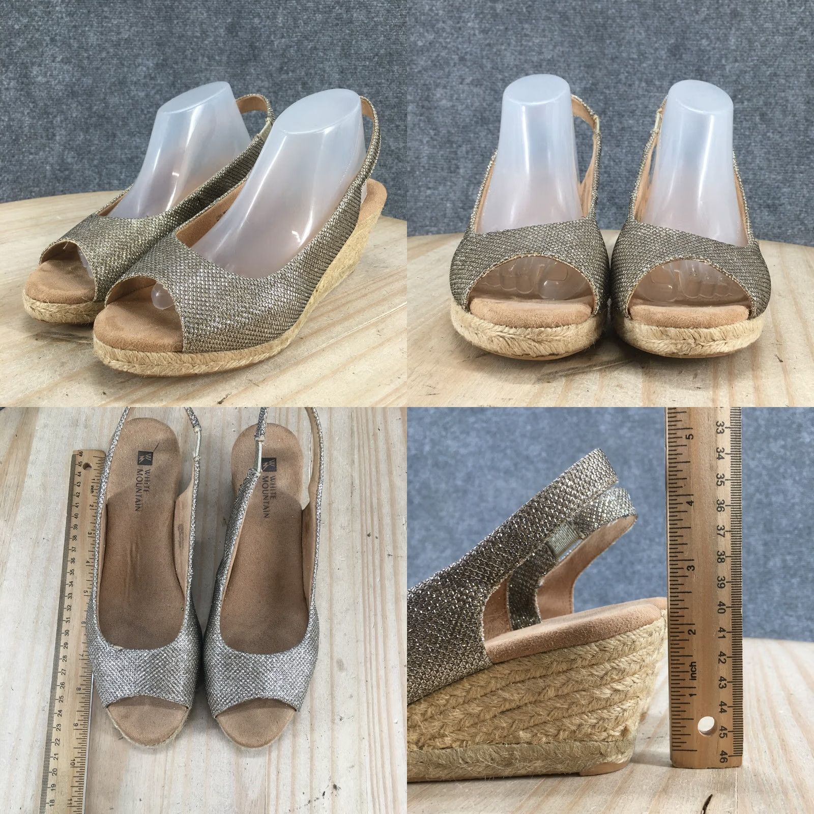 Vintage White Mountain Sandals Womens 6.5 M Social Peep Toe Espadrille Slingback Gold Size US 7 / IT 37 - 8 Thumbnail